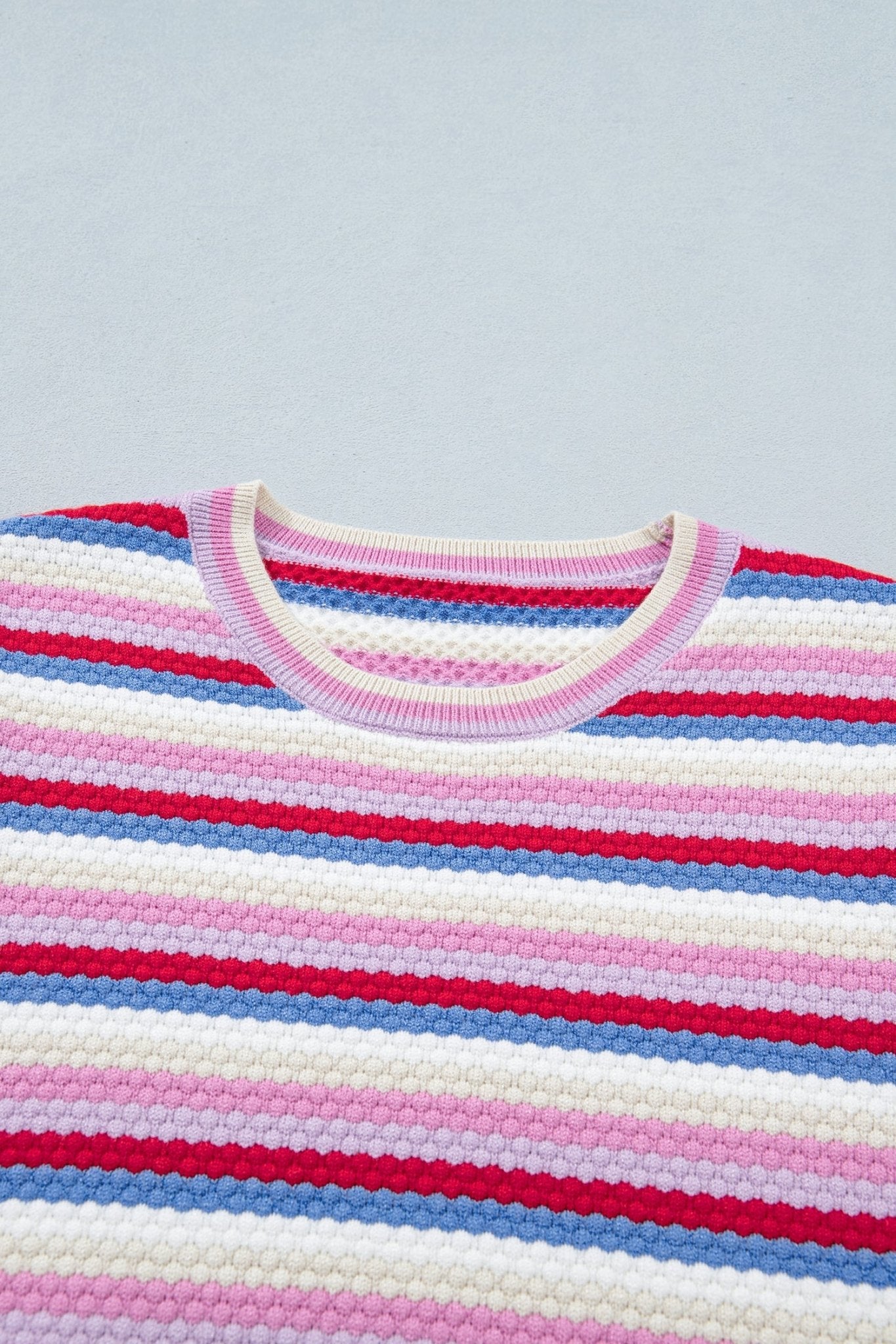 Stripe Textured Knit Short Sleeve Sweater - Rooted & Reckless Co.