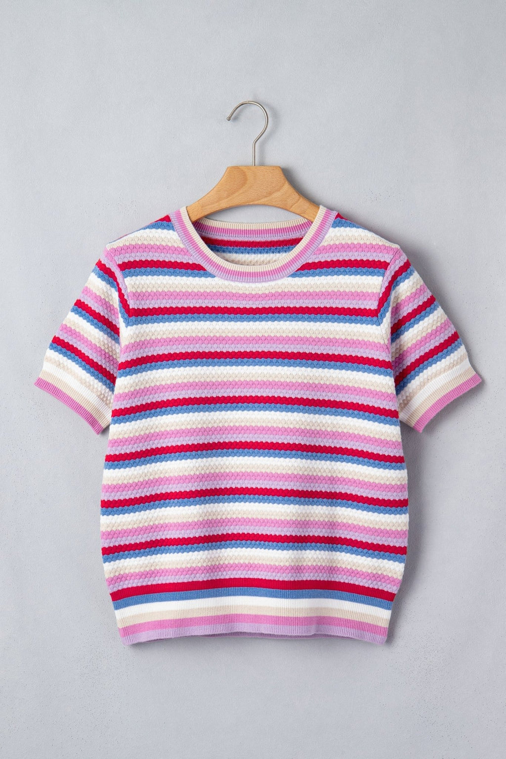 Stripe Textured Knit Short Sleeve Sweater - Rooted & Reckless Co.