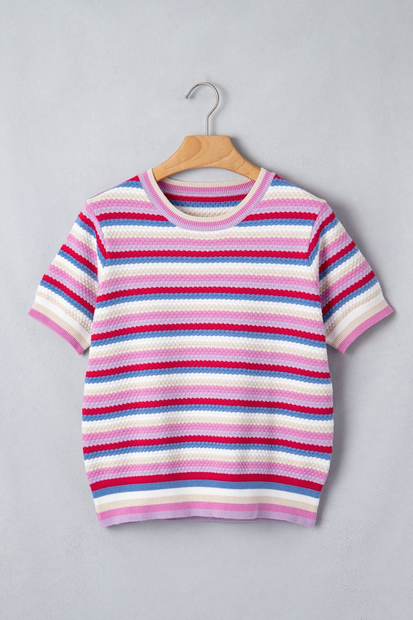 Stripe Textured Knit Short Sleeve Sweater - Rooted & Reckless Co.