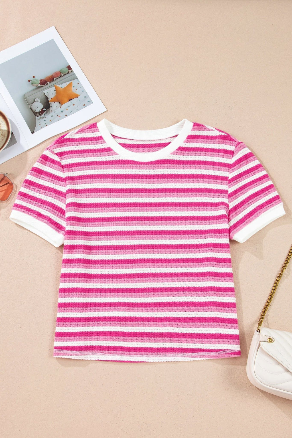 Stripe Textured Knit Short Sleeve Tee - Rooted & Reckless Co.
