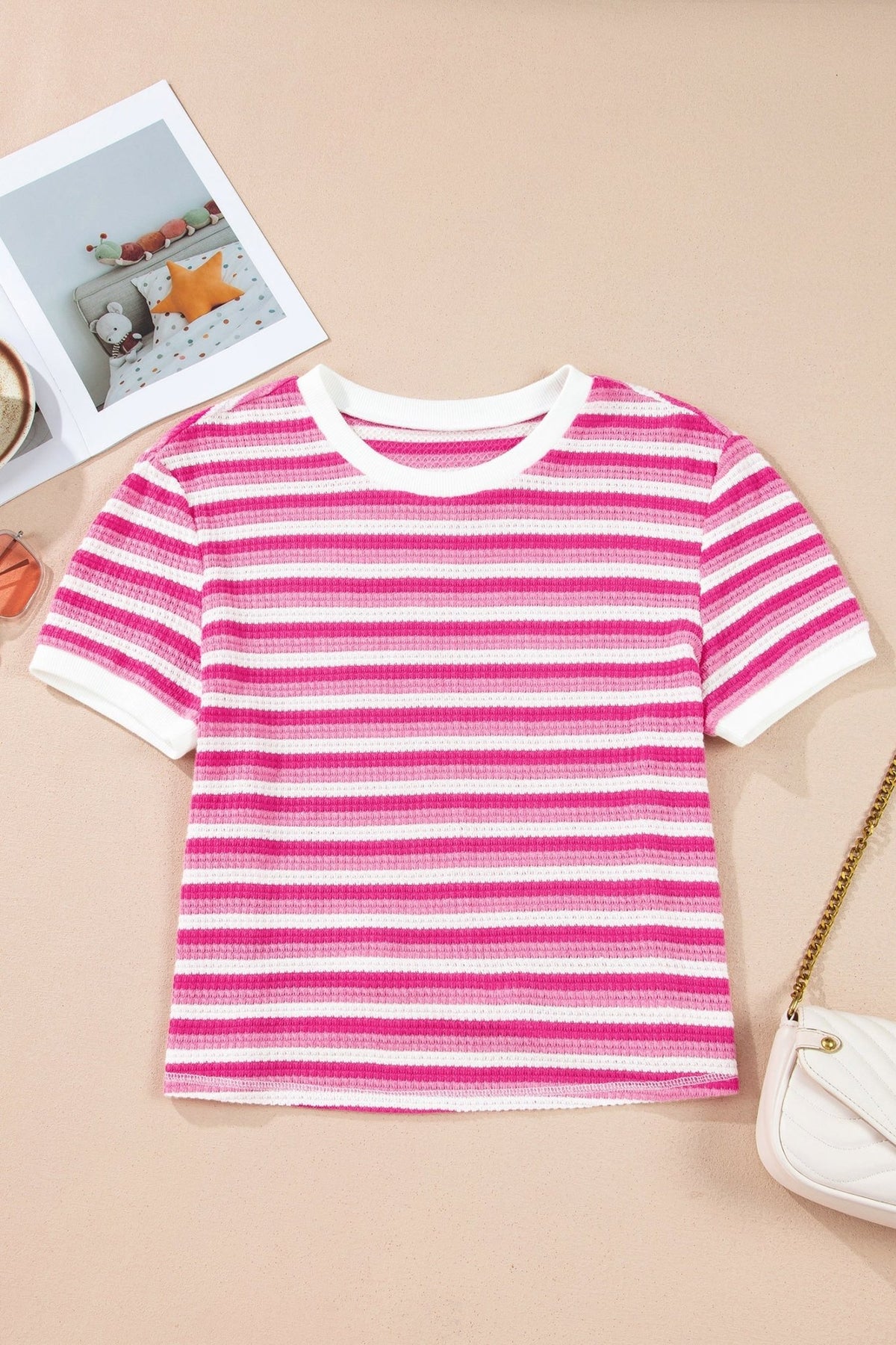 Stripe Textured Knit Short Sleeve Tee - Rooted & Reckless Co.