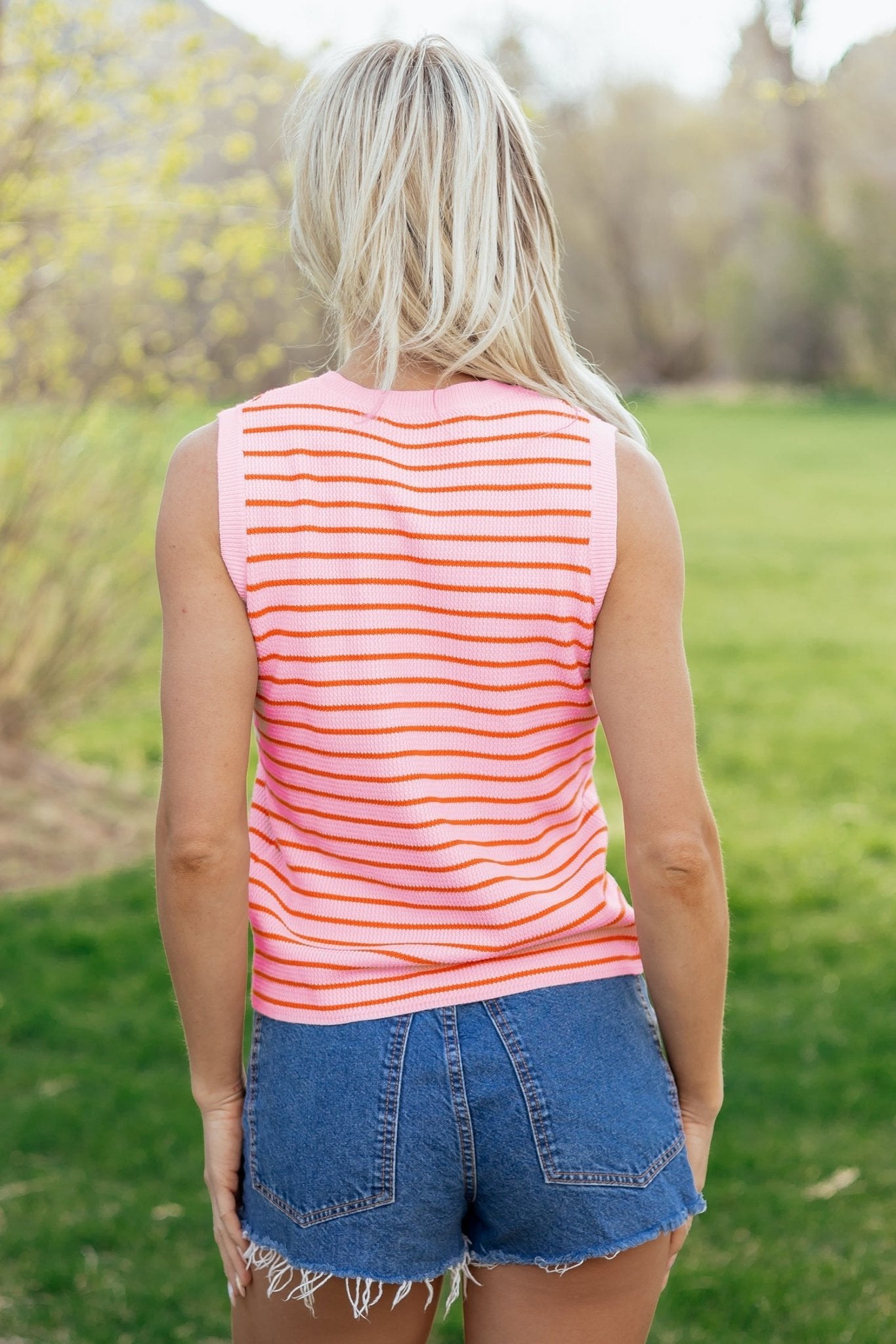 Stripe Textured Knit Sleeveless Sweater Top - Rooted & Reckless Co.