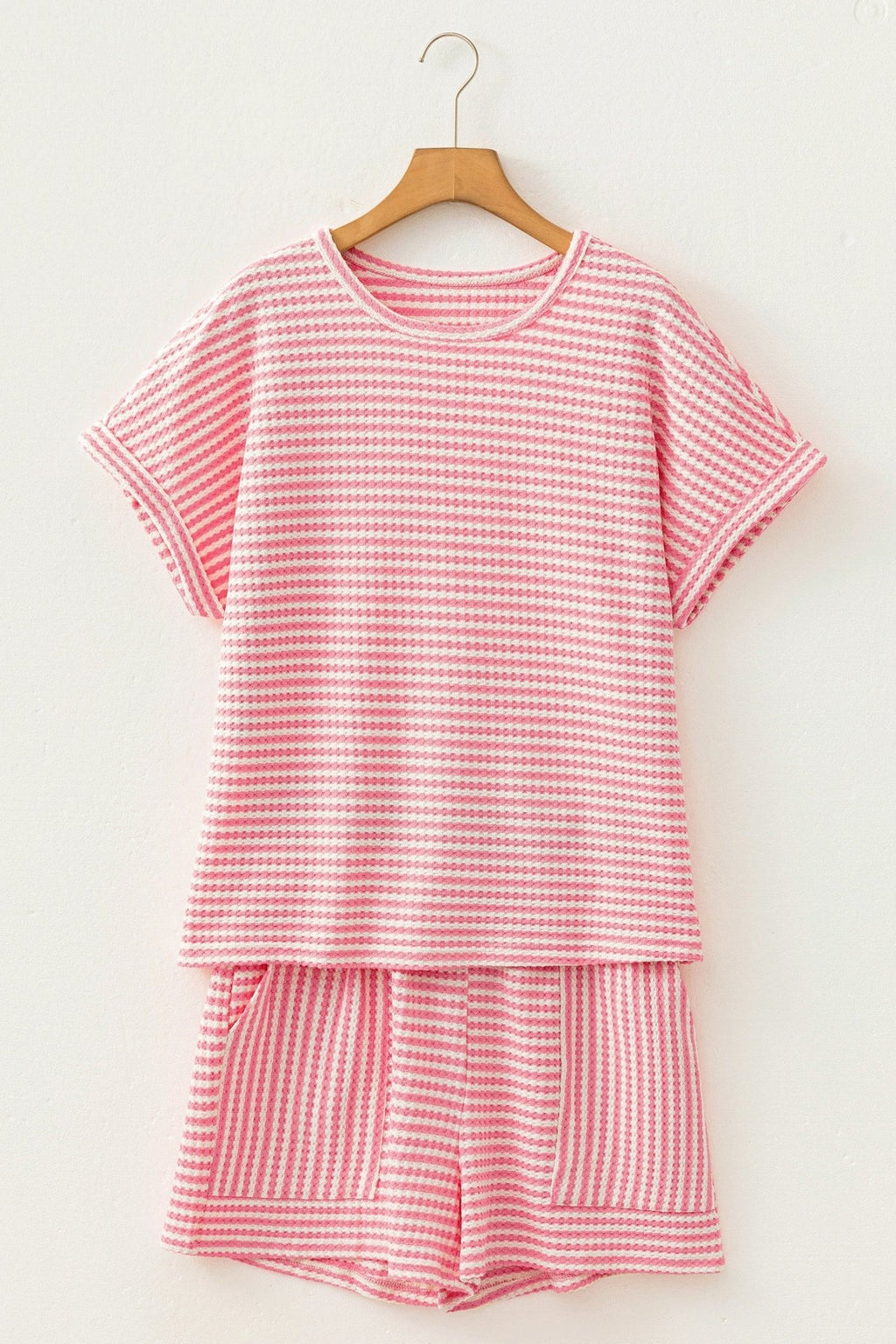 Stripe Textured Knit Top & Short Set - Rooted & Reckless Co.