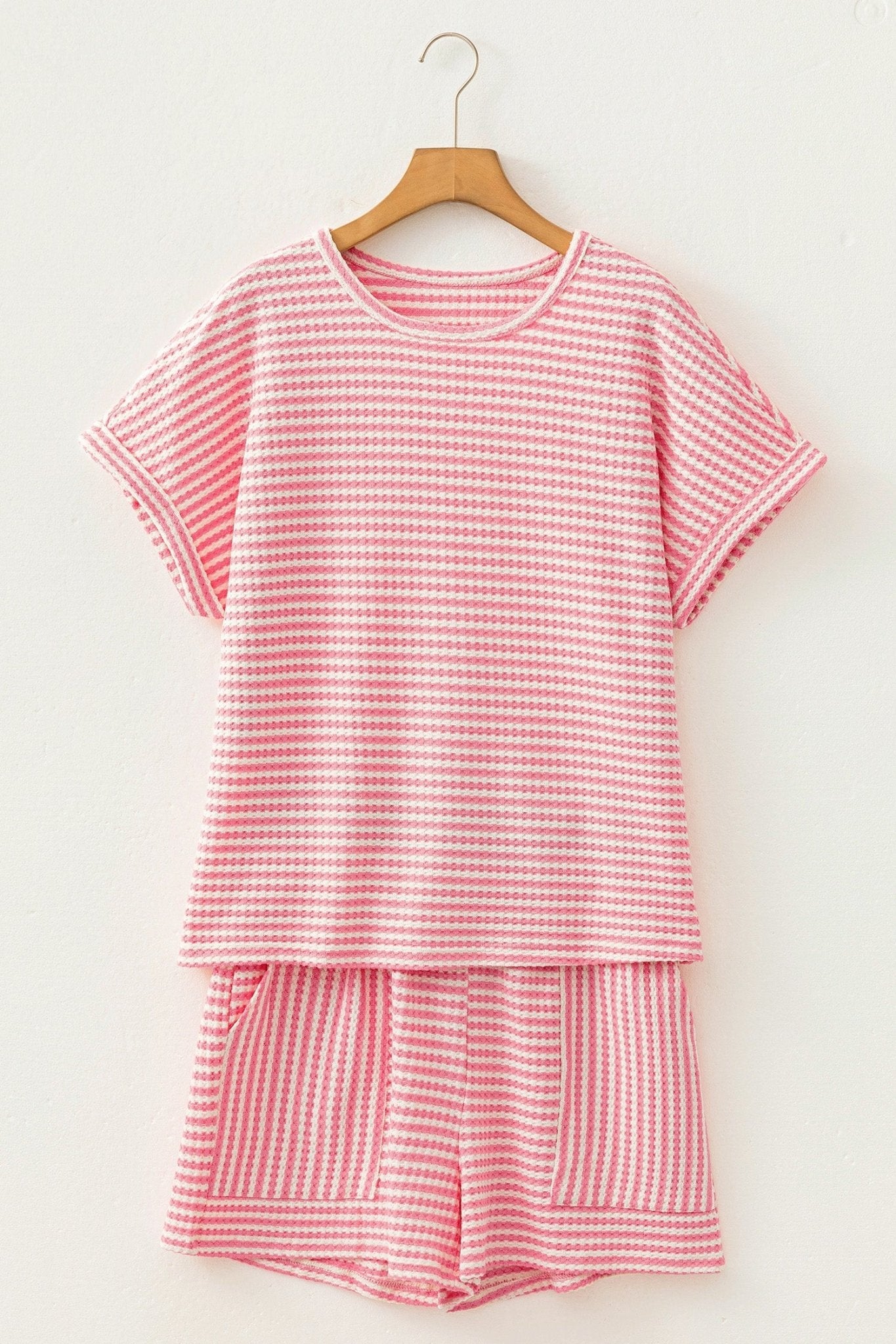 Stripe Textured Knit Top & Short Set - Rooted & Reckless Co.