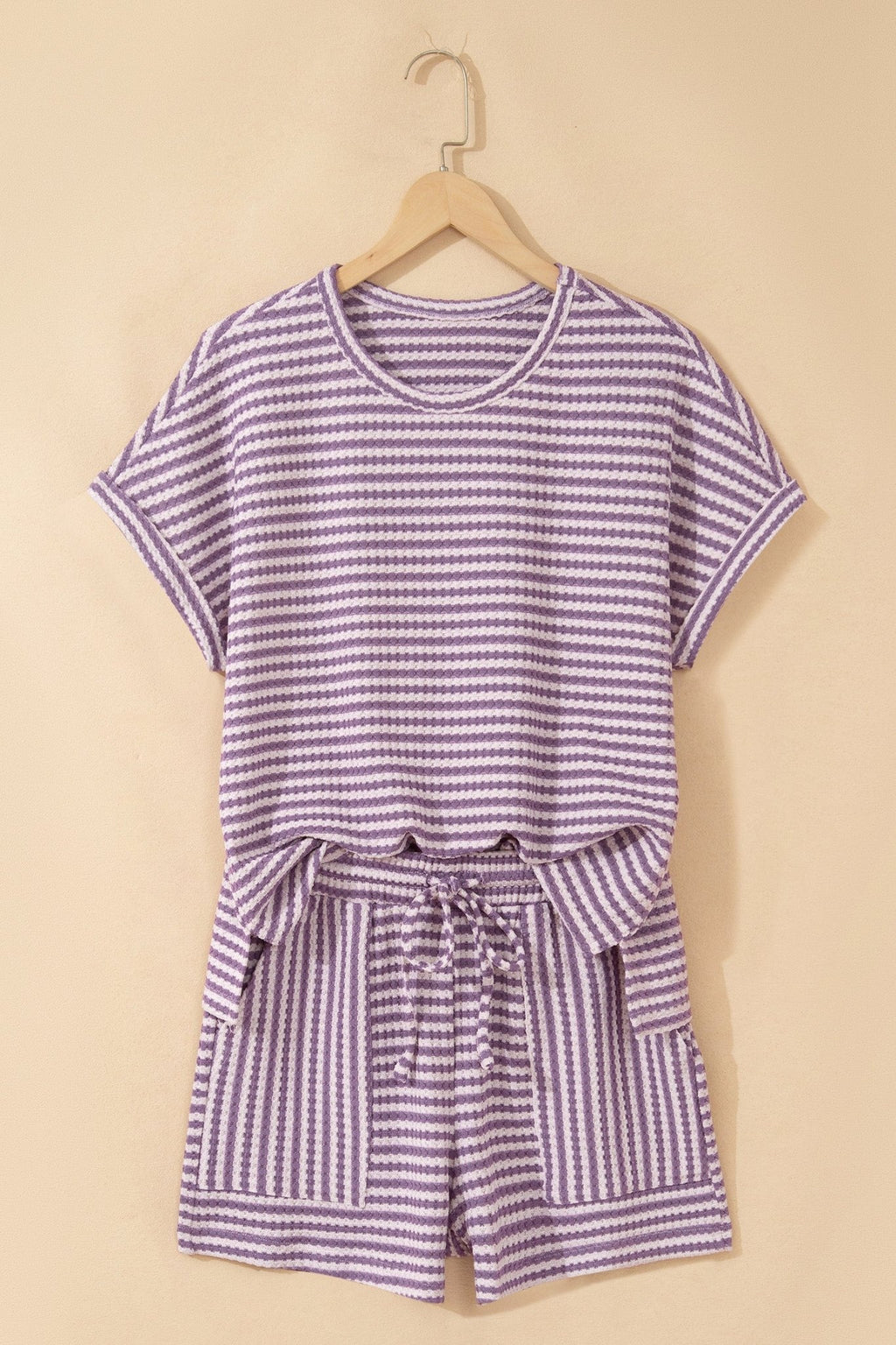 Stripe Textured Knit Top & Short Set - Rooted & Reckless Co.