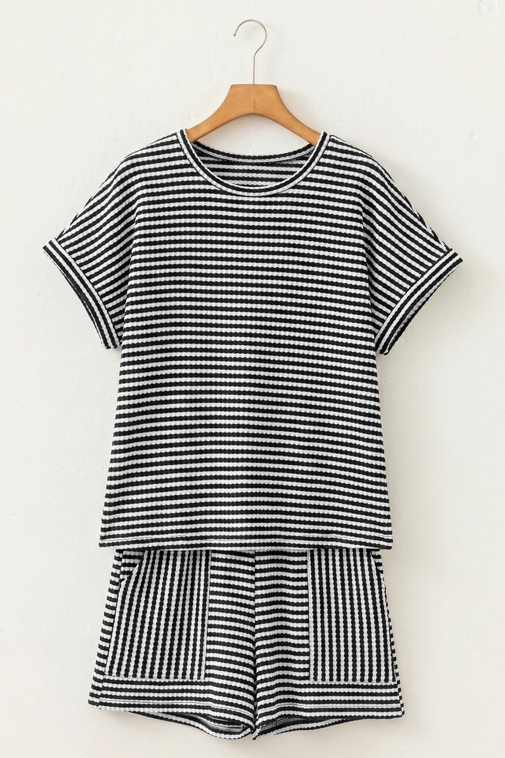 Stripe Textured Knit Top & Short Set - Rooted & Reckless Co.