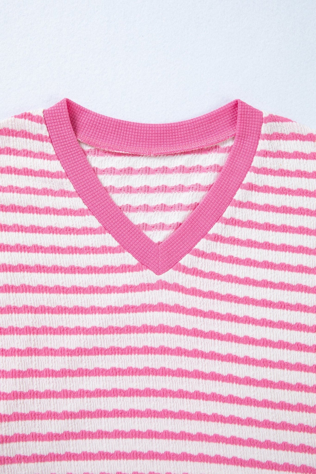Stripe Textured Knit V-Neck Short Sleeve Top - Rooted & Reckless Co.