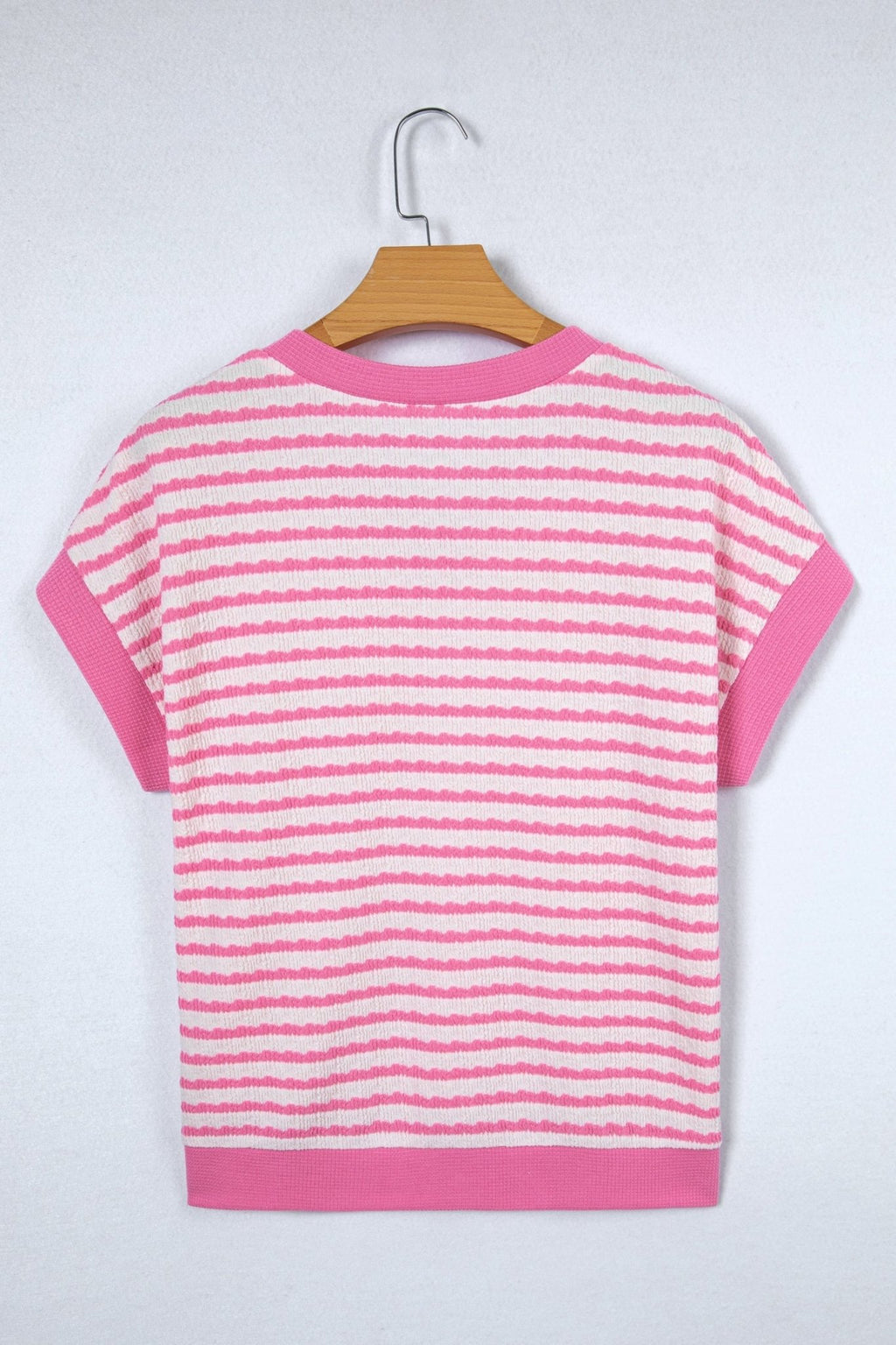 Stripe Textured Knit V-Neck Short Sleeve Top - Rooted & Reckless Co.