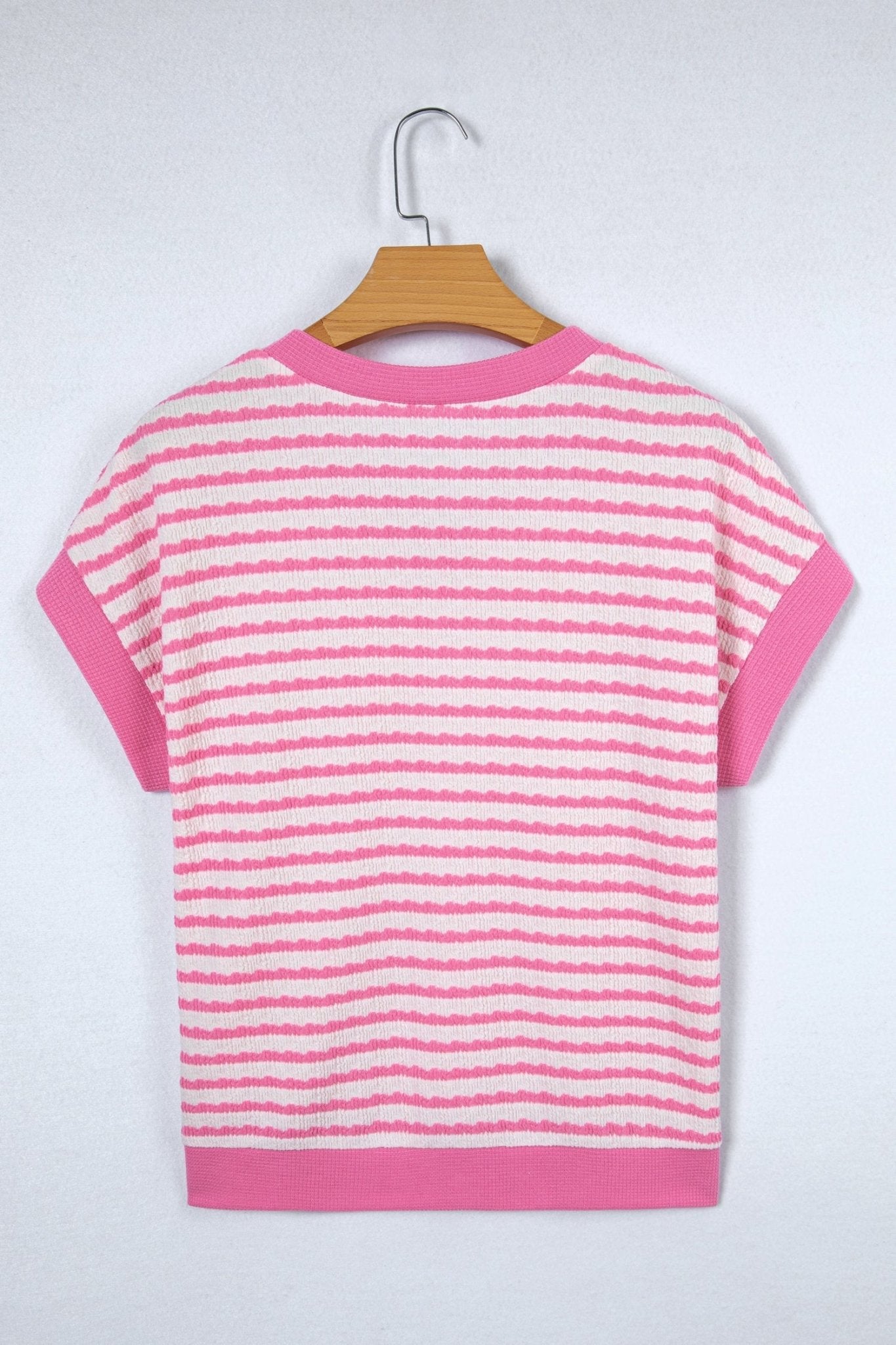 Stripe Textured Knit V-Neck Short Sleeve Top - Rooted & Reckless Co.
