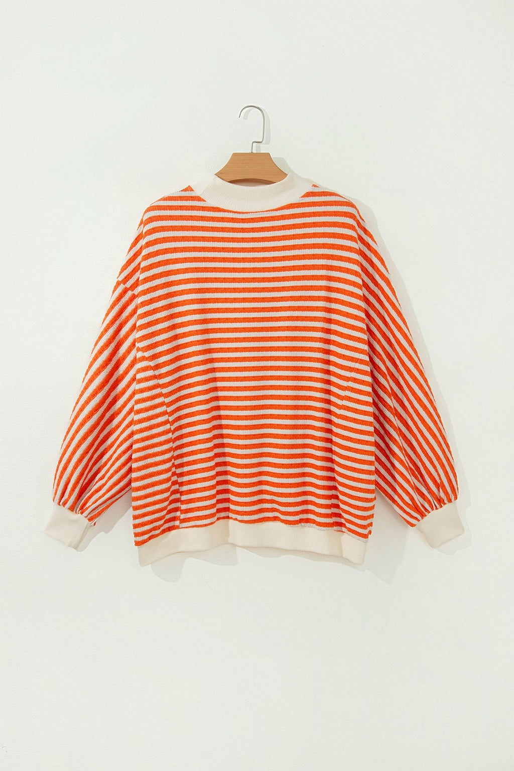 Stripe Textured Mock Neck Long Sleeve Oversized Top - Rooted & Reckless Co.