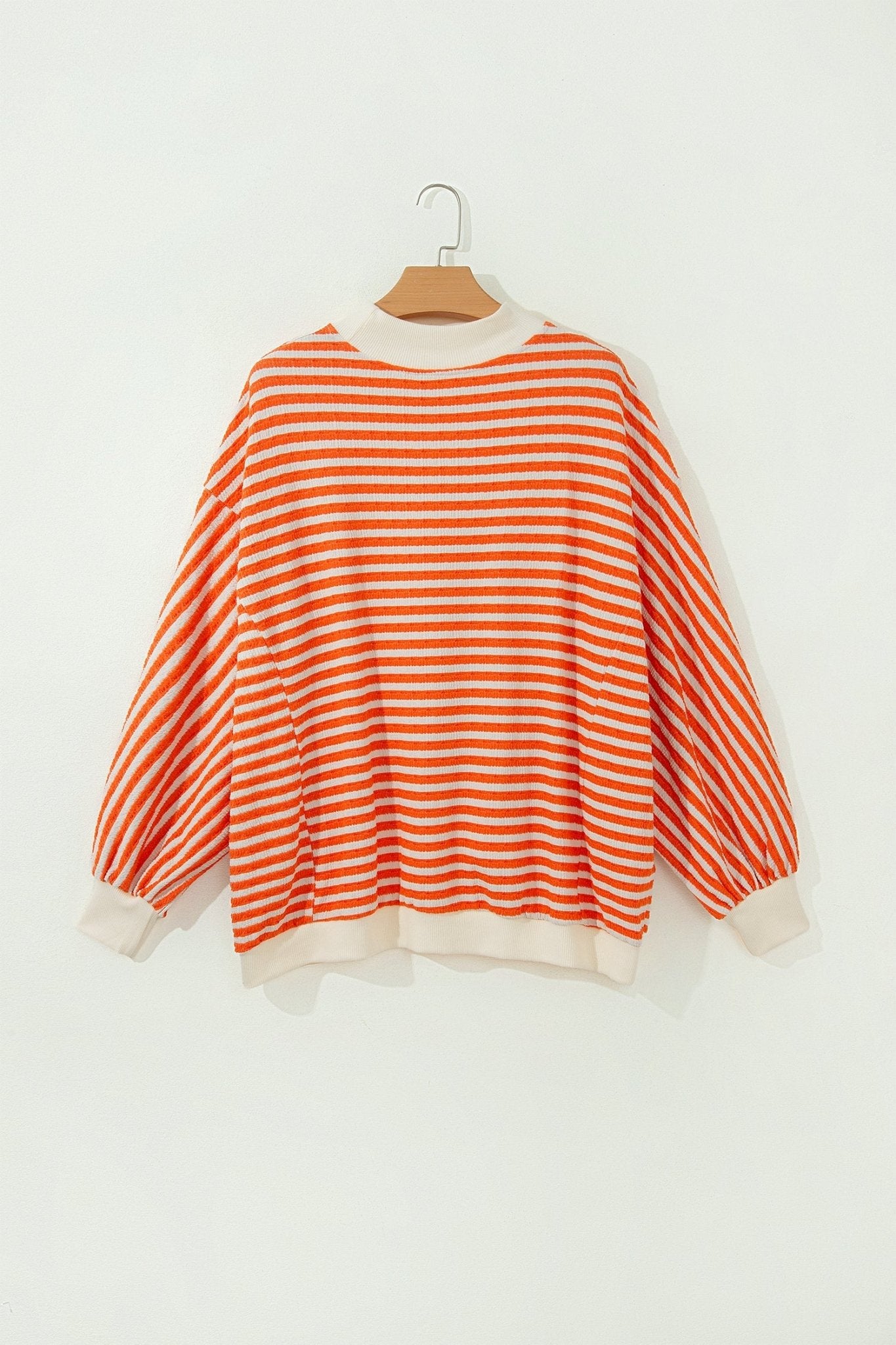 Stripe Textured Mock Neck Long Sleeve Oversized Top - Rooted & Reckless Co.