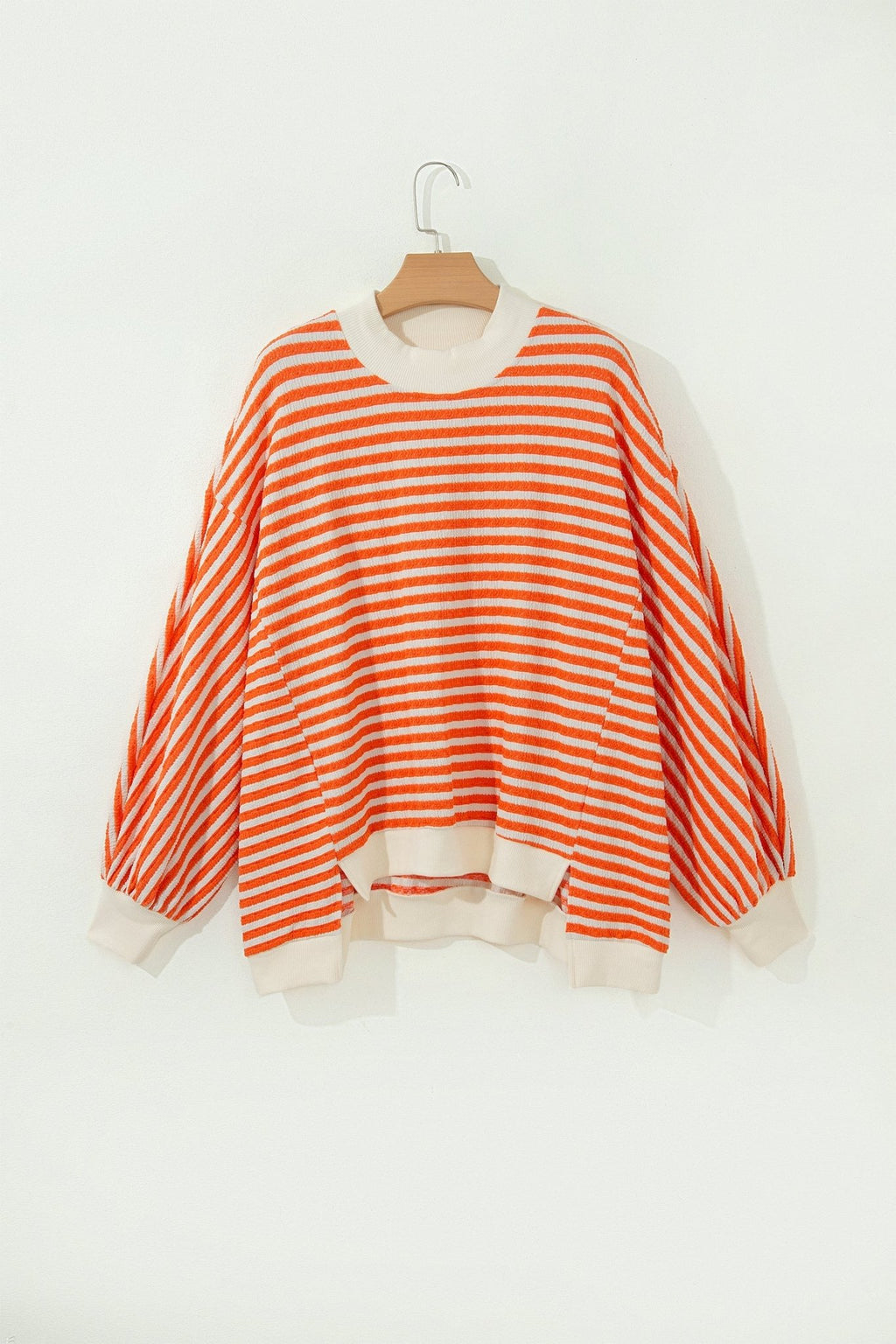 Stripe Textured Mock Neck Long Sleeve Oversized Top - Rooted & Reckless Co.