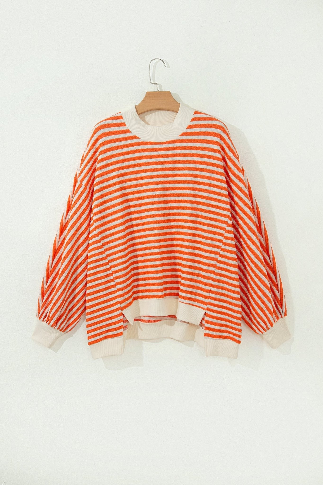 Stripe Textured Mock Neck Long Sleeve Oversized Top - Rooted & Reckless Co.