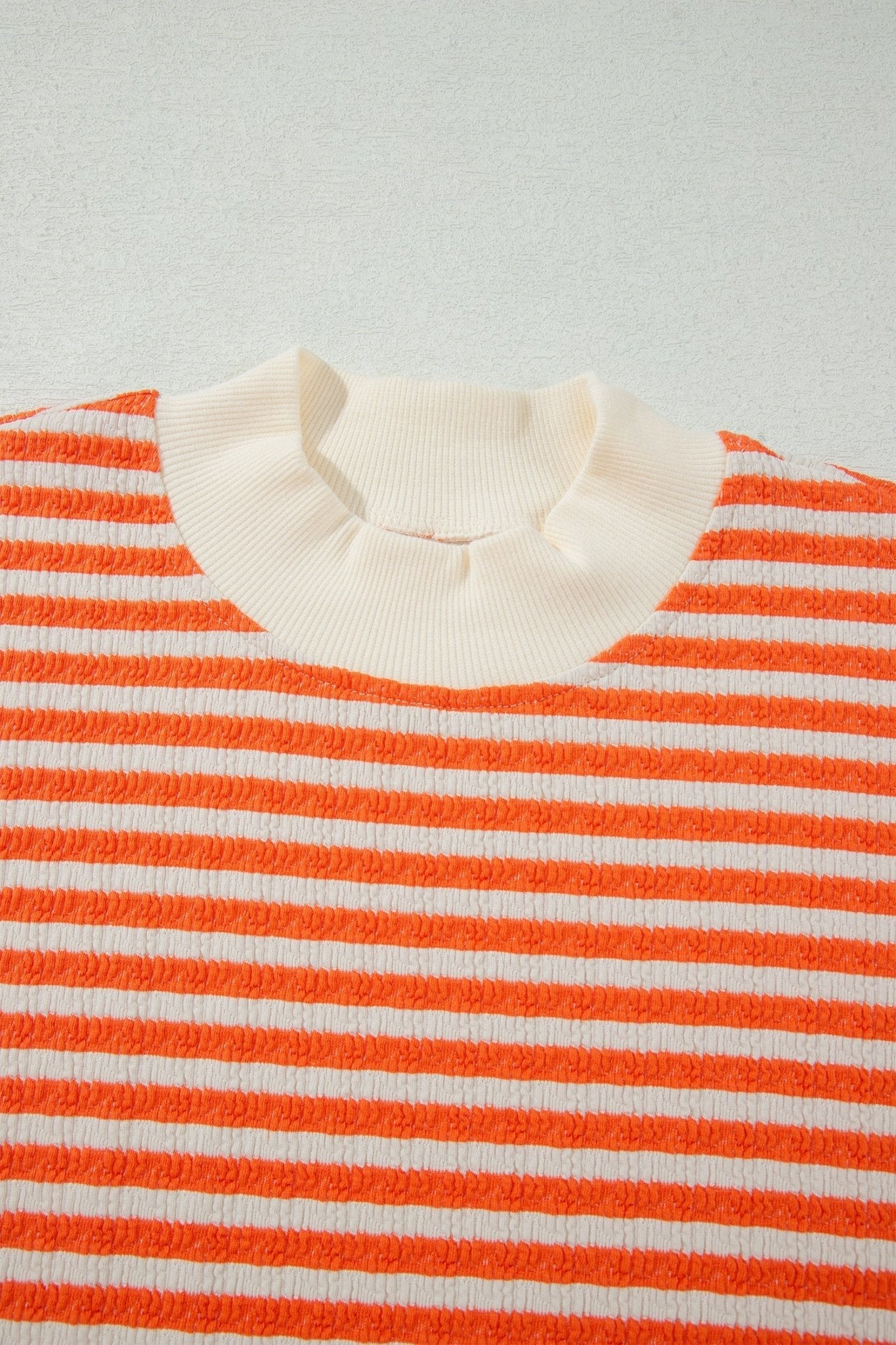 Stripe Textured Mock Neck Long Sleeve Oversized Top - Rooted & Reckless Co.