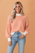 Stripe Textured Mock Neck Long Sleeve Oversized Top - Rooted & Reckless Co.