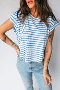Stripe Textured Patchwork Short Sleeve T-Shirt - Rooted & Reckless Co.