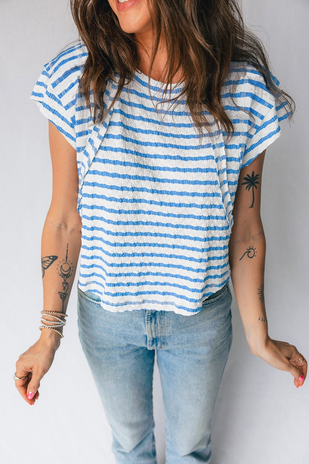 Stripe Textured Patchwork Short Sleeve T-Shirt - Rooted & Reckless Co.