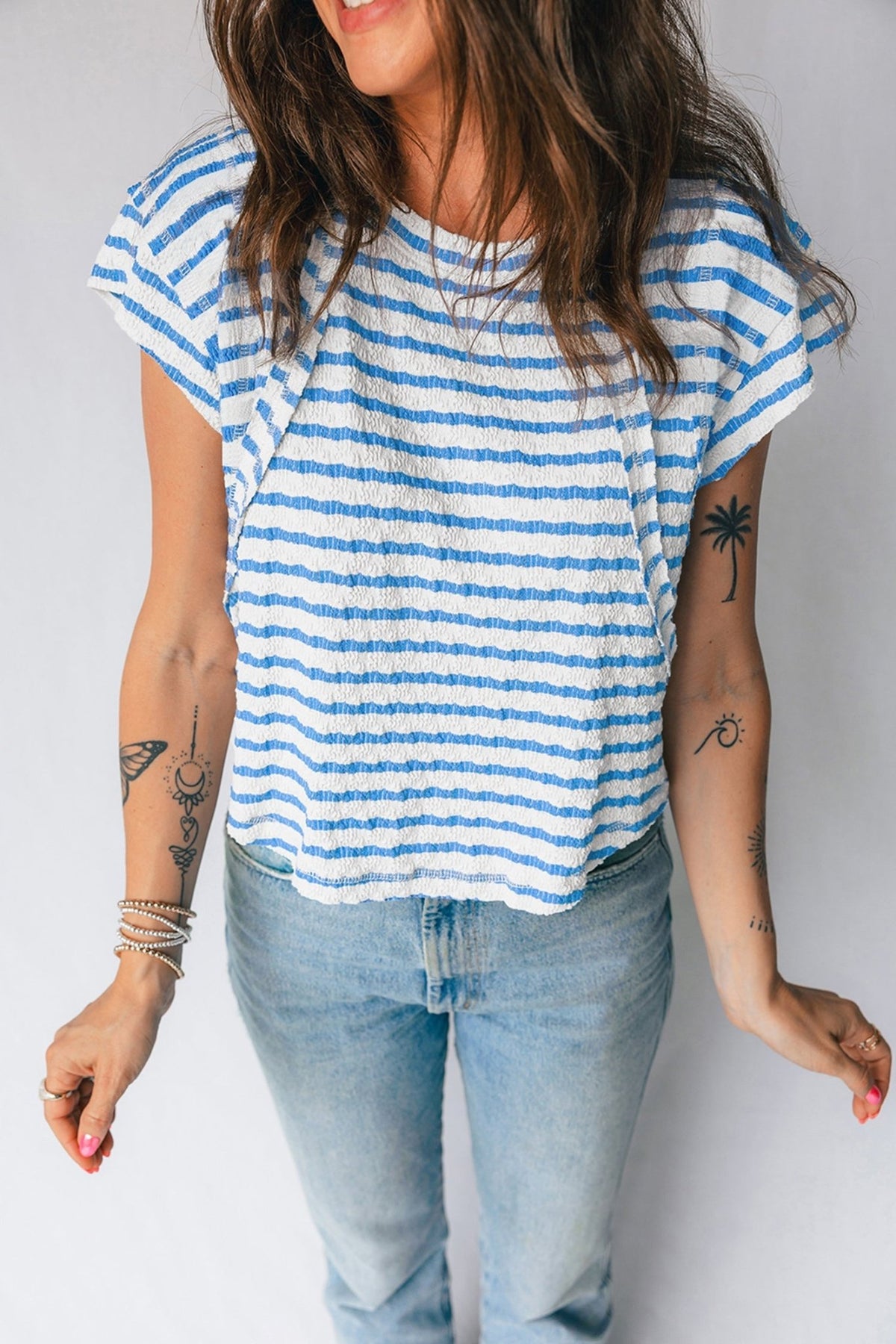 Stripe Textured Patchwork Short Sleeve T-Shirt - Rooted & Reckless Co.