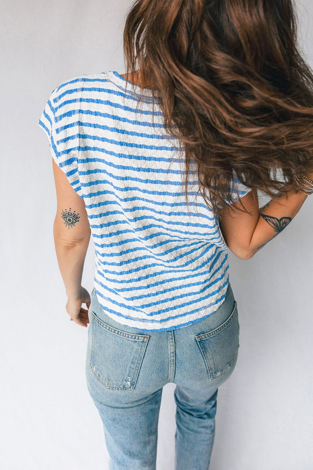 Stripe Textured Patchwork Short Sleeve T-Shirt - Rooted & Reckless Co.