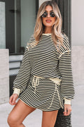 Stripe Textured Pullover Top and Mini Skirt Set - Rooted & Reckless Co.