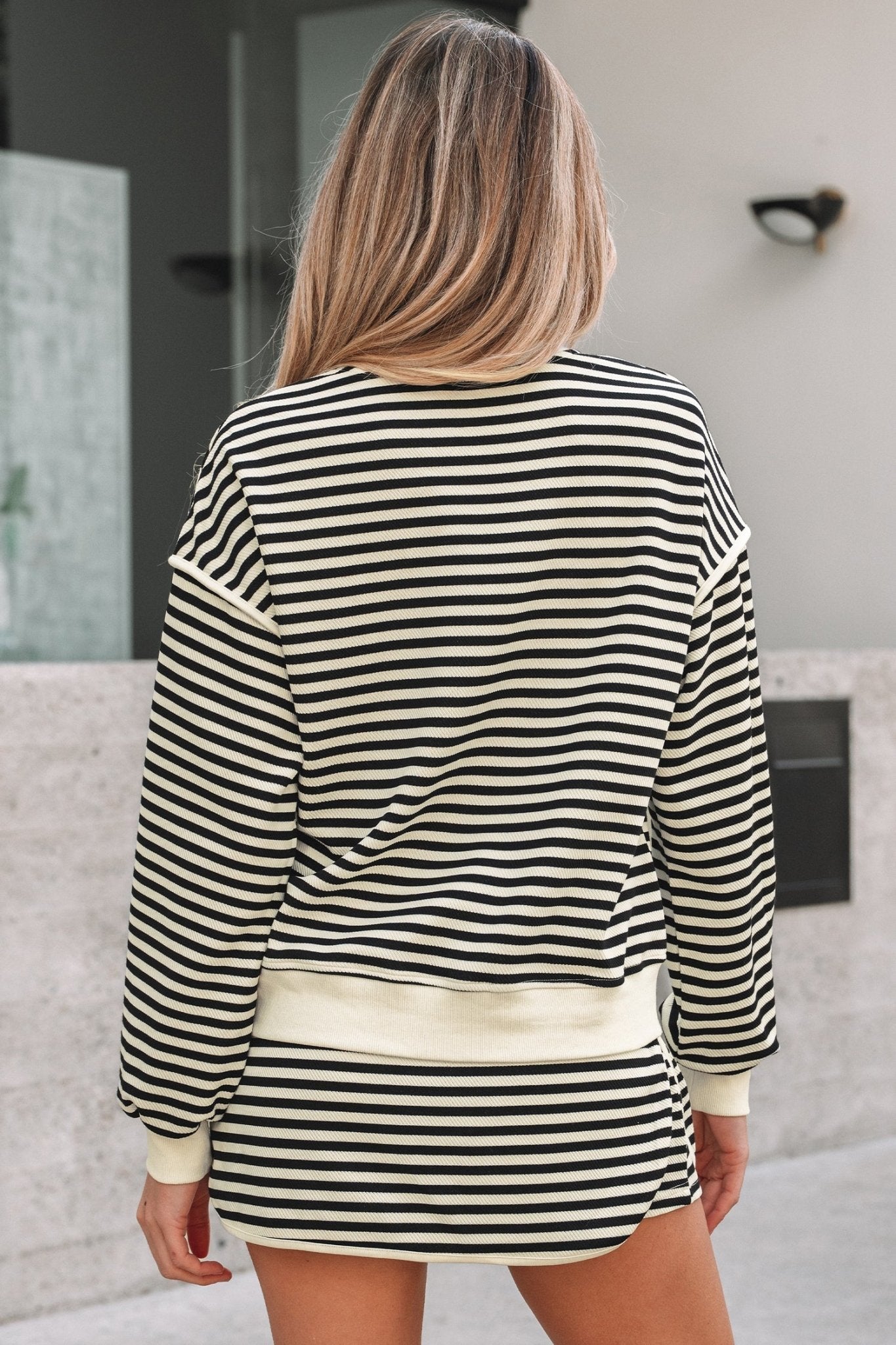 Stripe Textured Pullover Top and Mini Skirt Set - Rooted & Reckless Co.