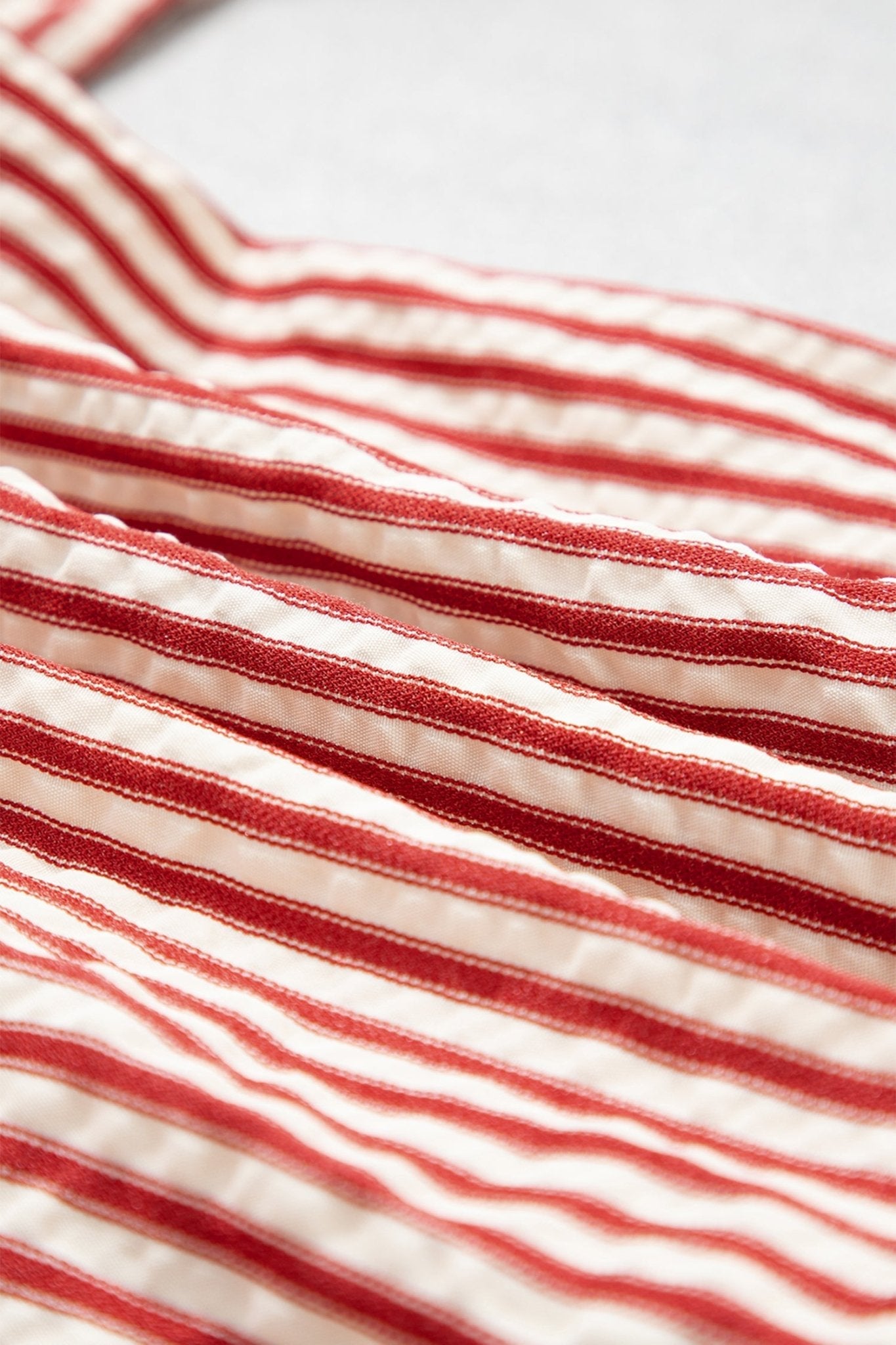 Stripe Textured Ruffle Trim Button-Up Long Sleeve Shirt - Rooted & Reckless Co.
