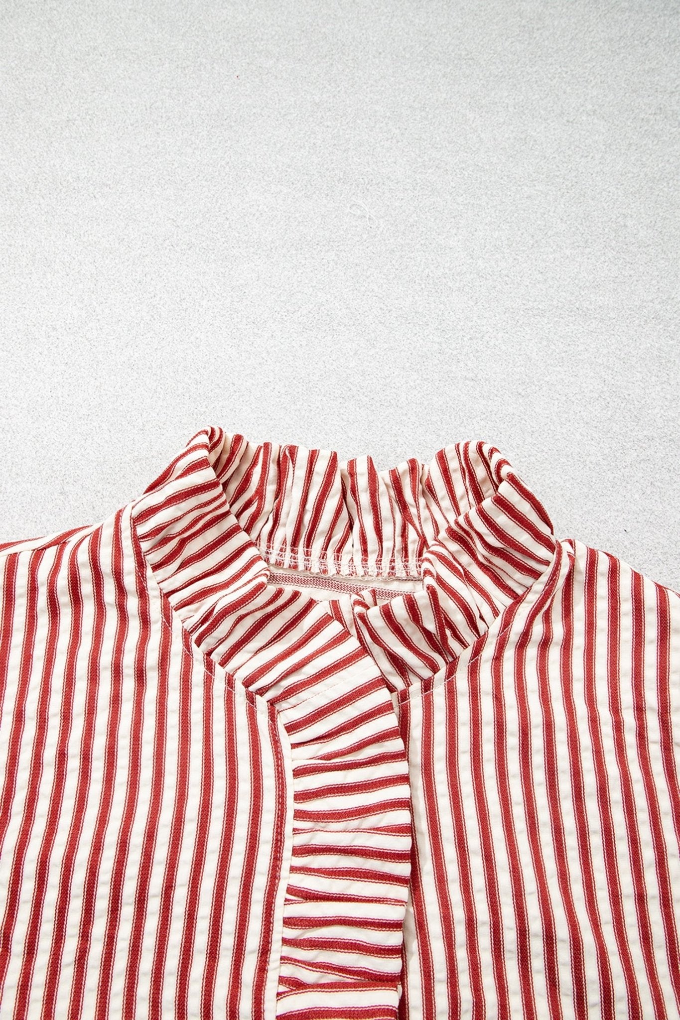 Stripe Textured Ruffle Trim Button-Up Long Sleeve Shirt - Rooted & Reckless Co.