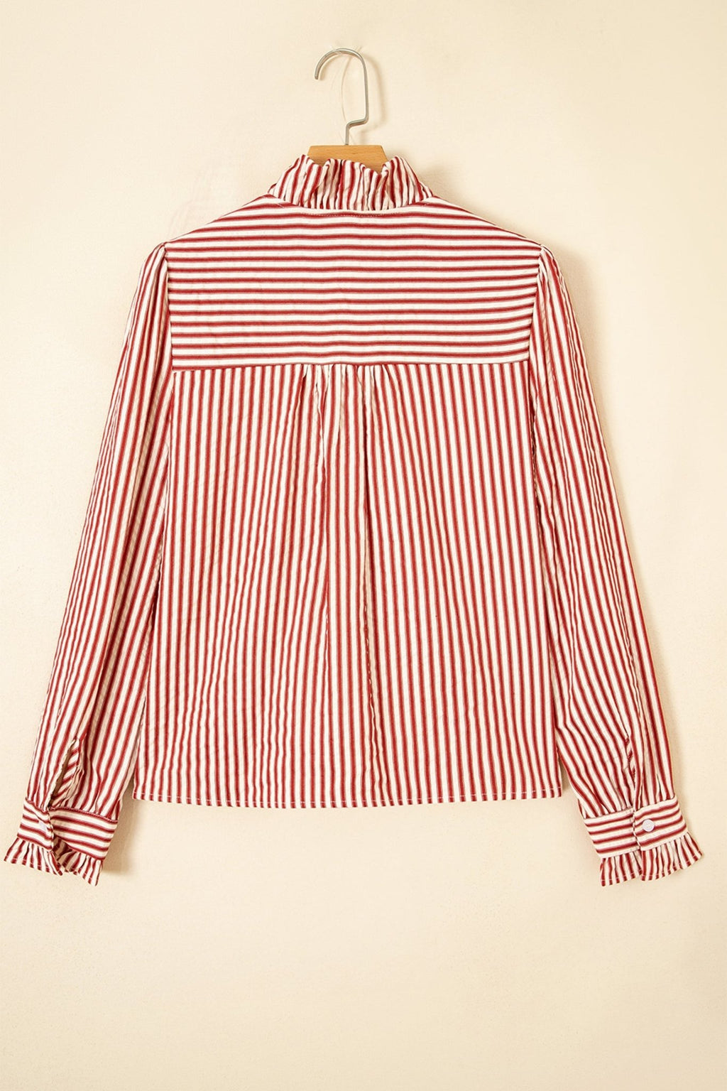 Stripe Textured Ruffle Trim Button-Up Long Sleeve Shirt - Rooted & Reckless Co.