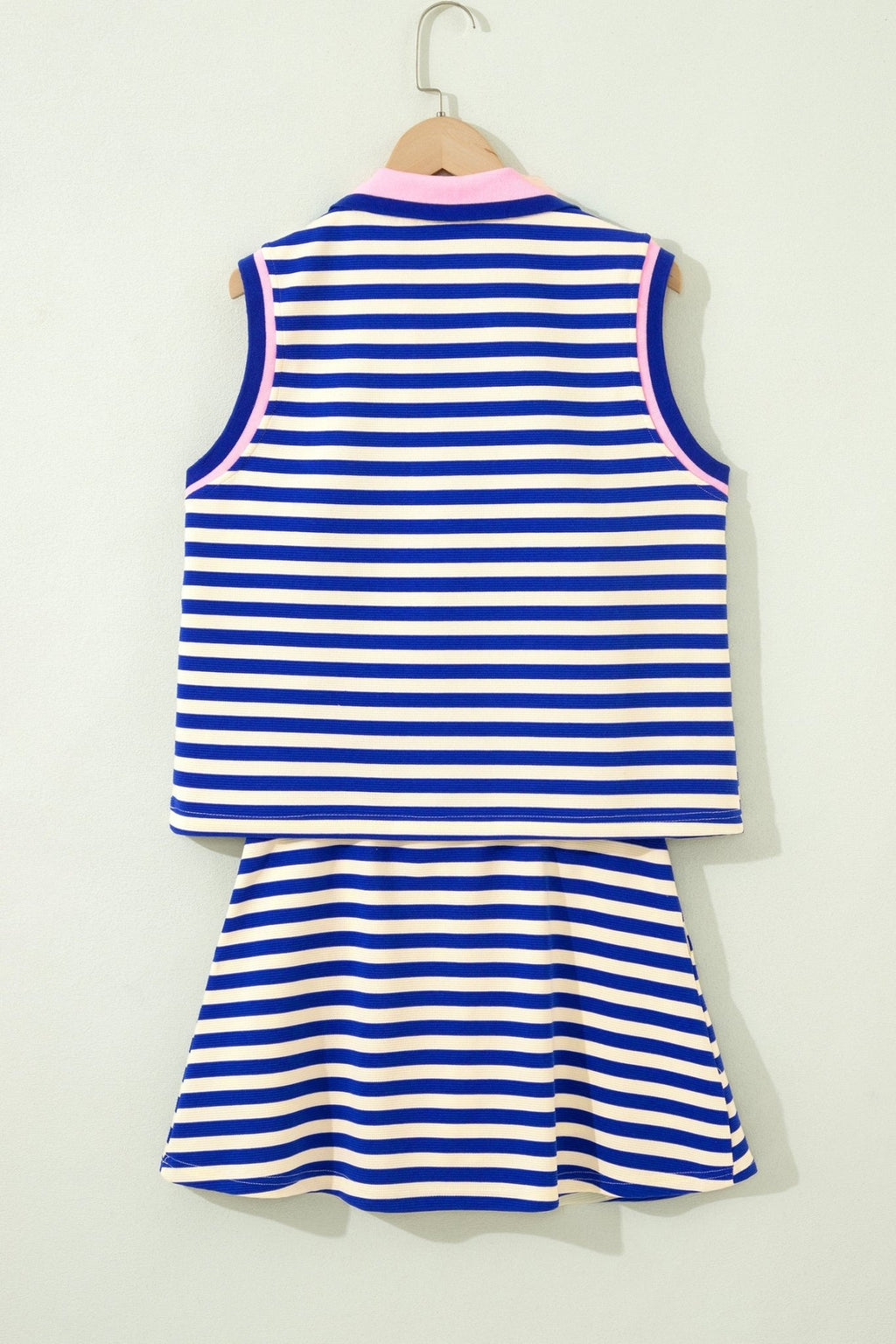 Stripe Textured Zip Collar Top & Skort Set - Rooted & Reckless Co.