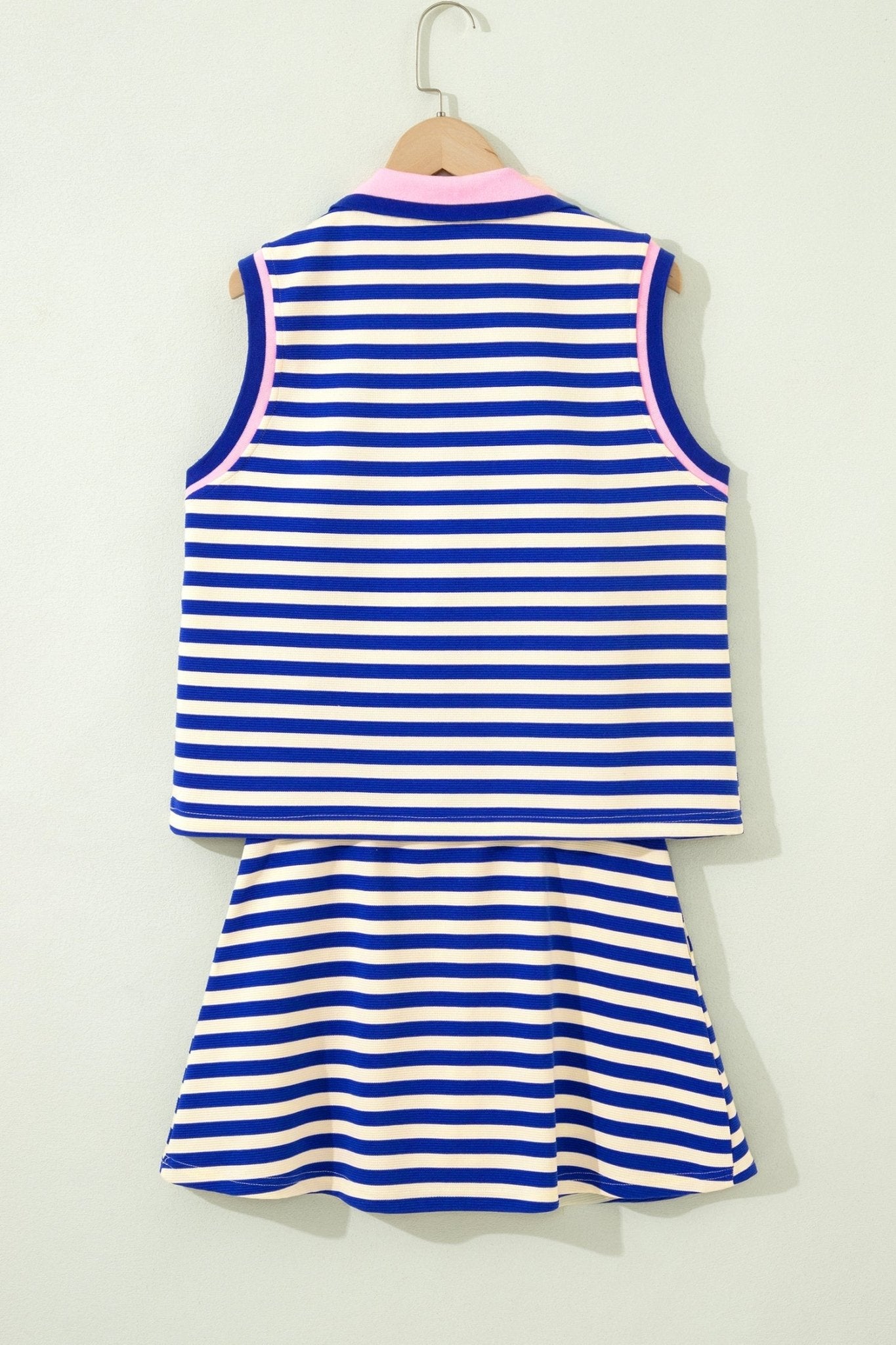 Stripe Textured Zip Collar Top & Skort Set - Rooted & Reckless Co.