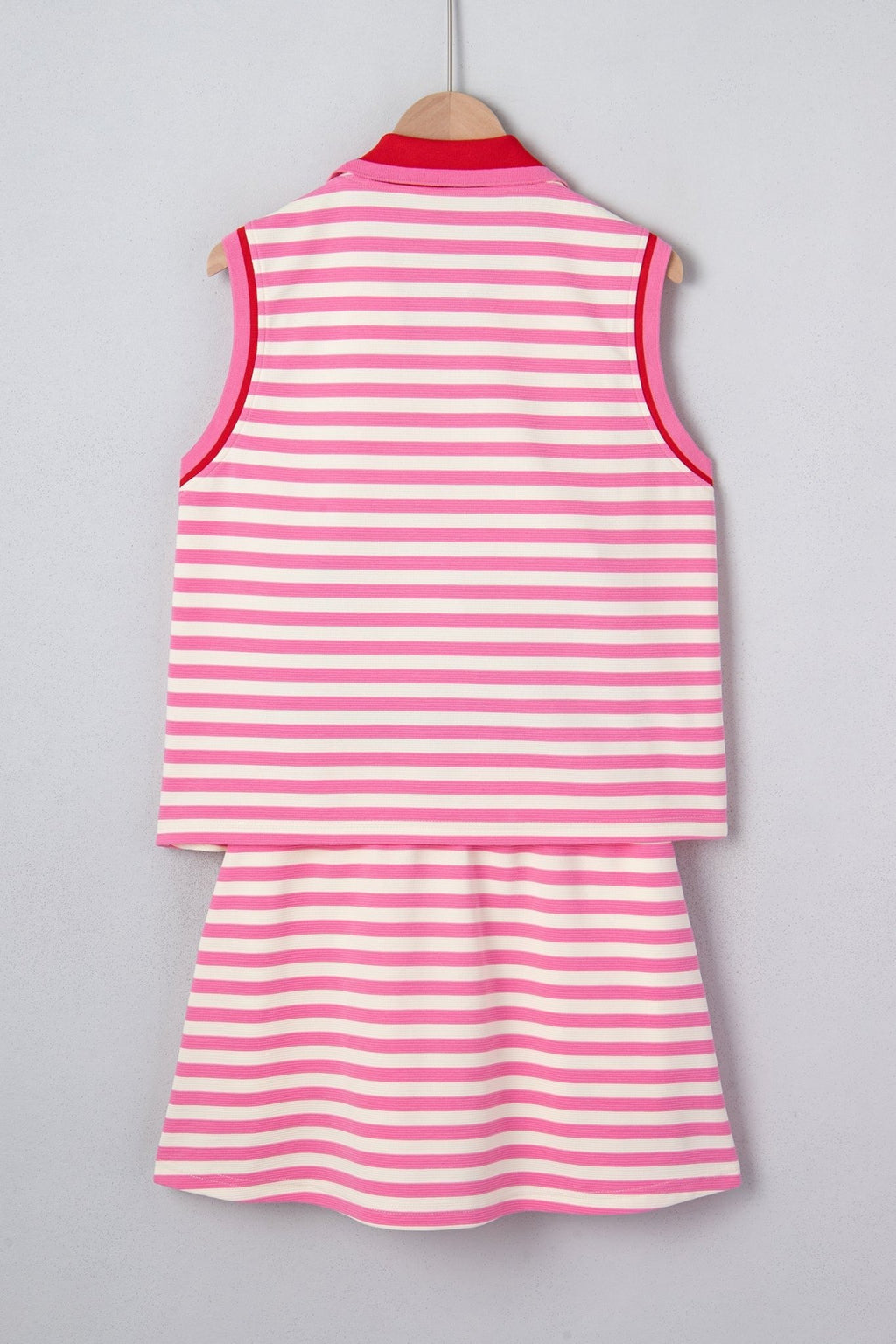 Stripe Textured Zip Collar Top & Skort Set - Rooted & Reckless Co.
