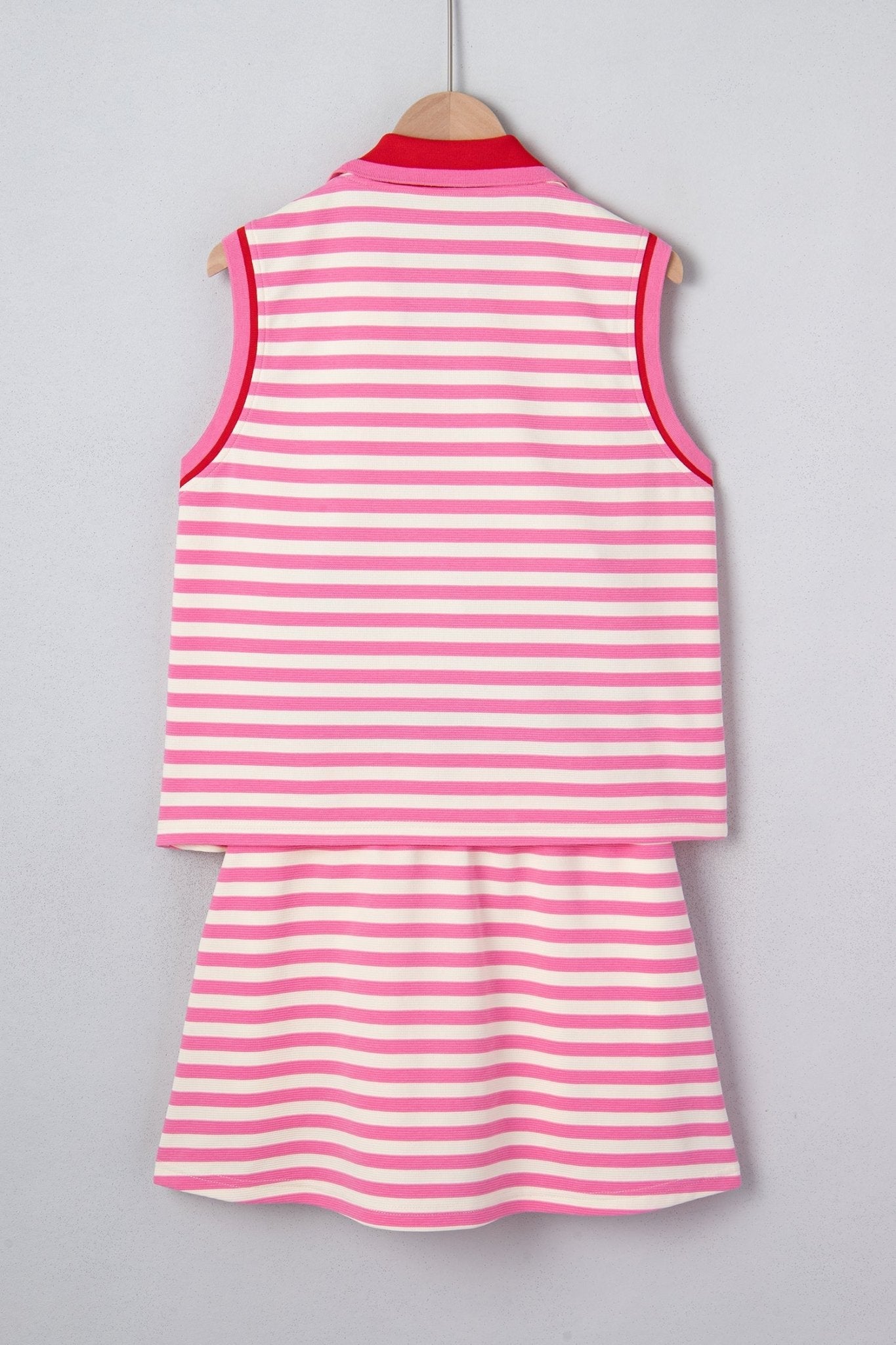 Stripe Textured Zip Collar Top & Skort Set - Rooted & Reckless Co.