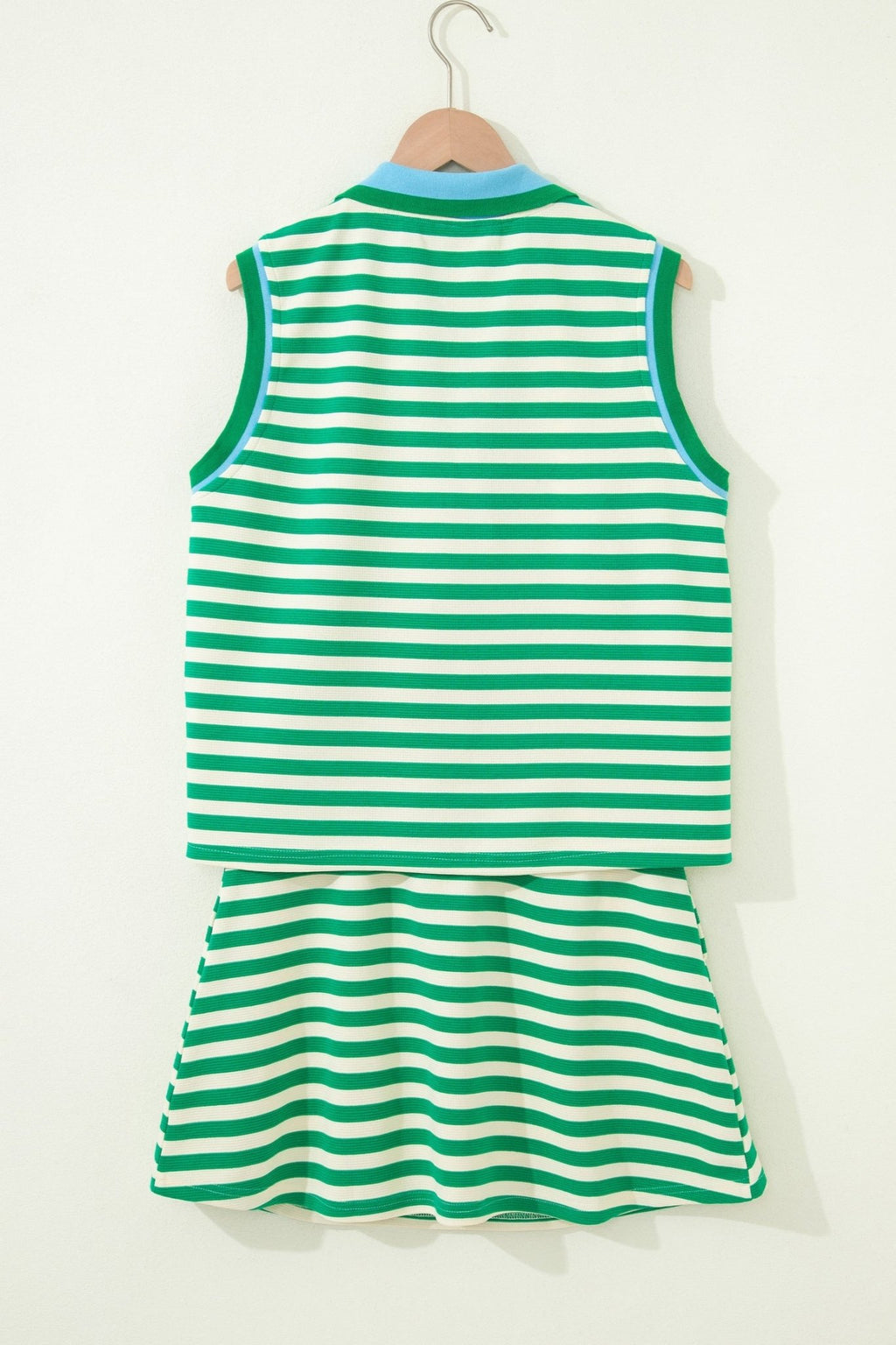 Stripe Textured Zip Collar Top & Skort Set - Rooted & Reckless Co.