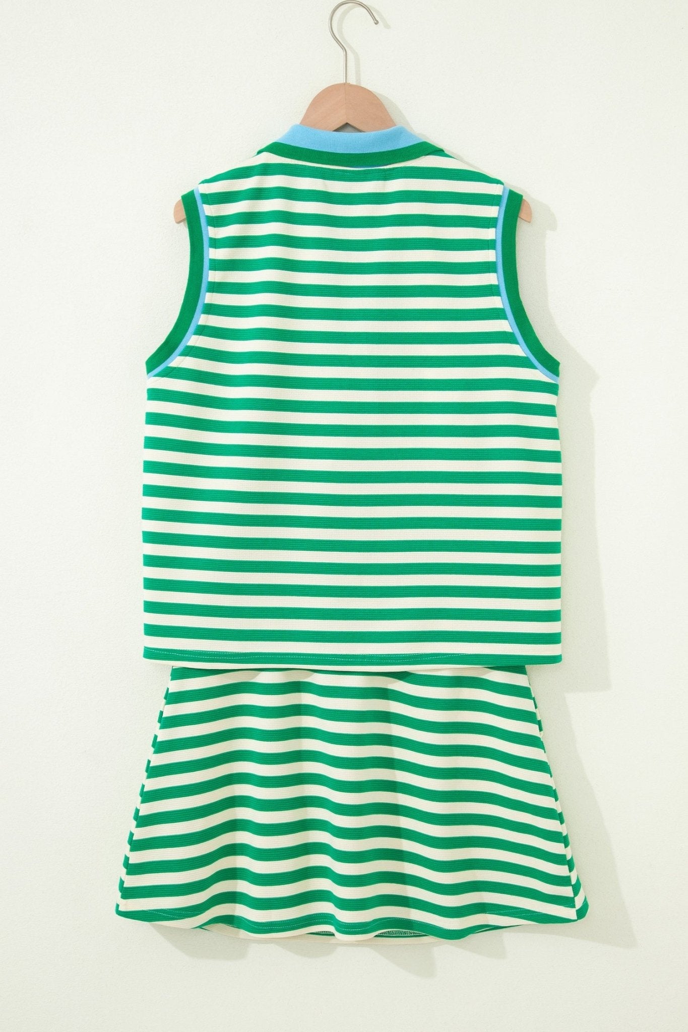 Stripe Textured Zip Collar Top & Skort Set - Rooted & Reckless Co.