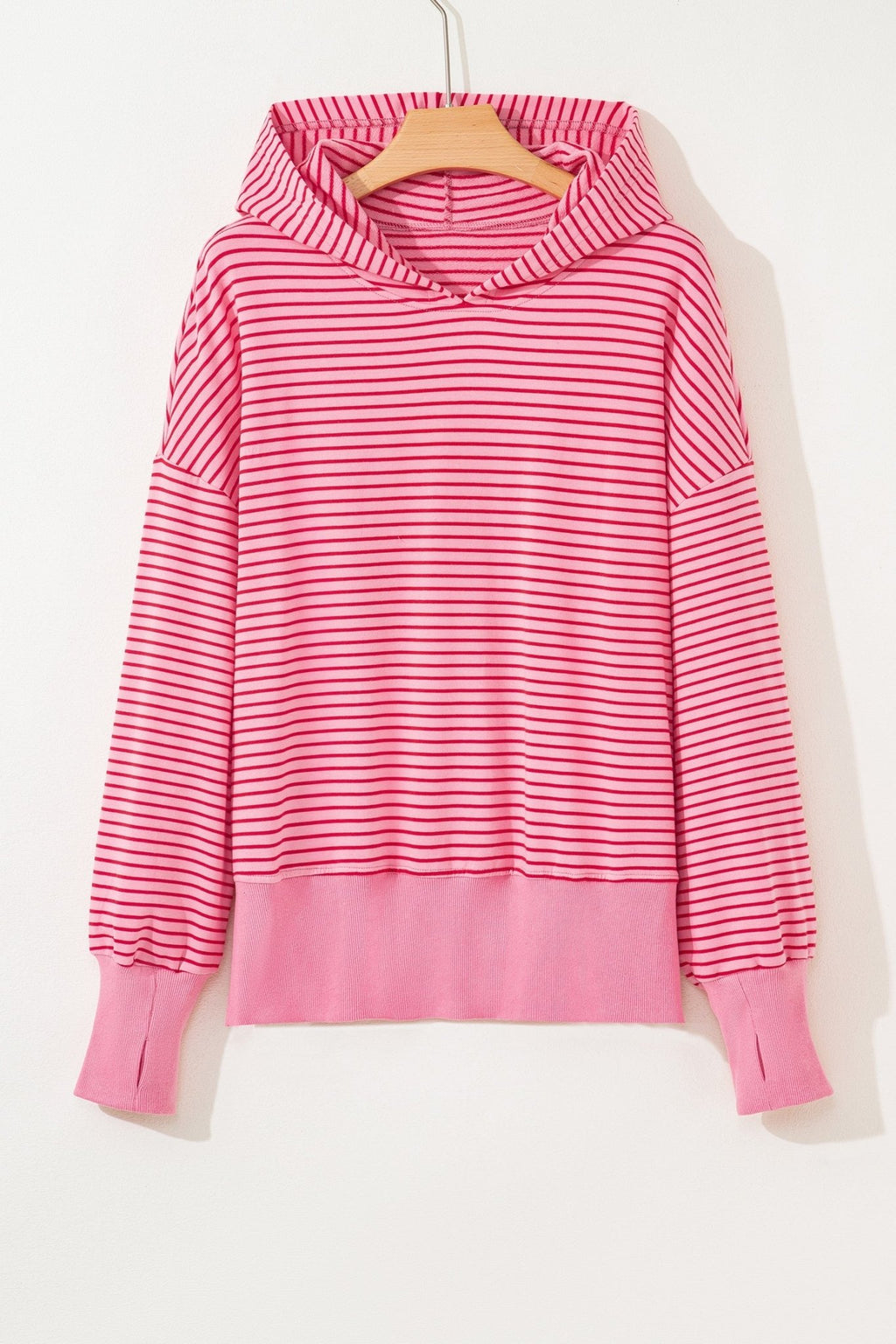Stripe Thumbhole Sleeve Side Slit Drop Shoulder Hoodie - Rooted & Reckless Co.