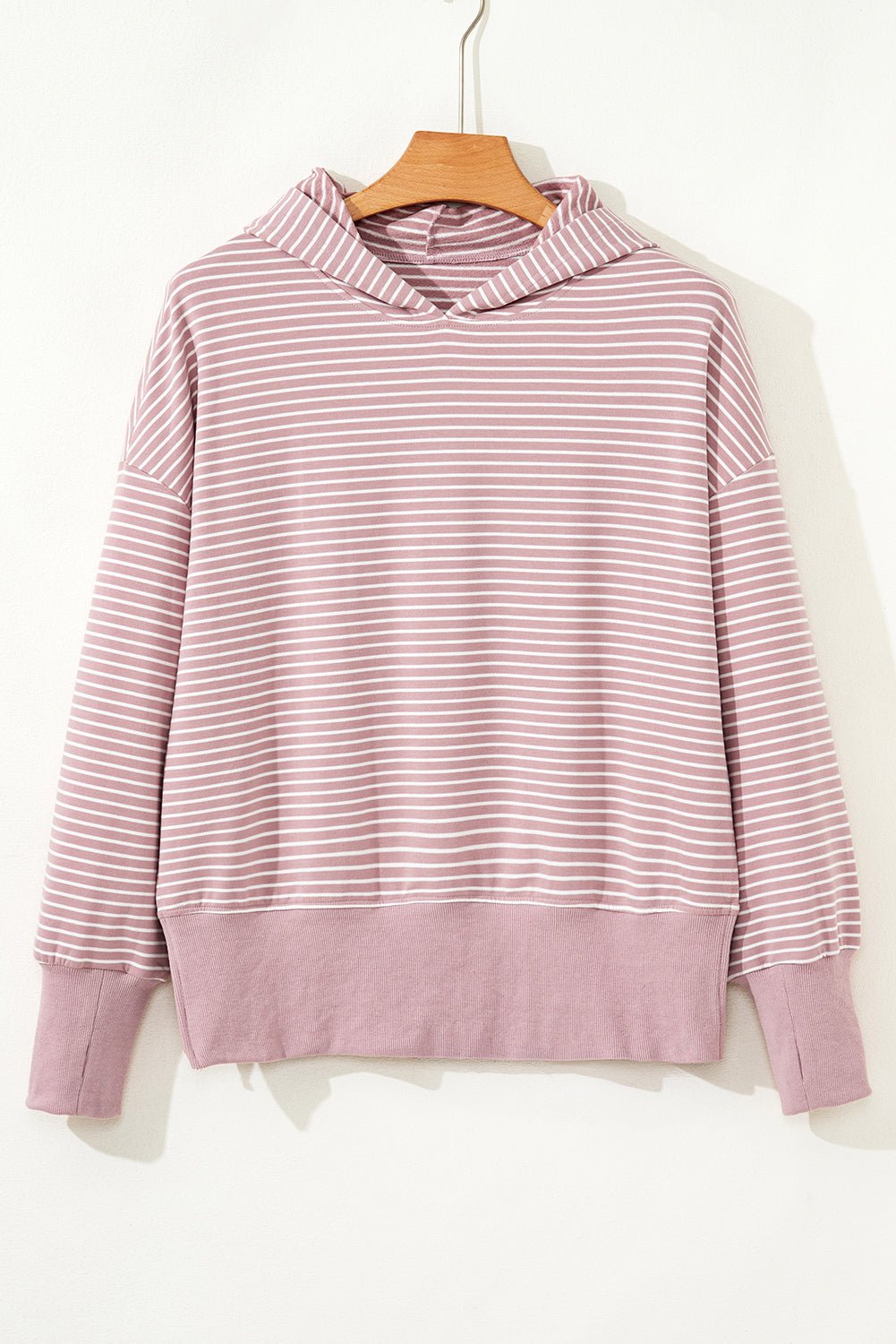 Stripe Thumbhole Sleeve Side Slit Drop Shoulder Hoodie - Rooted & Reckless Co.