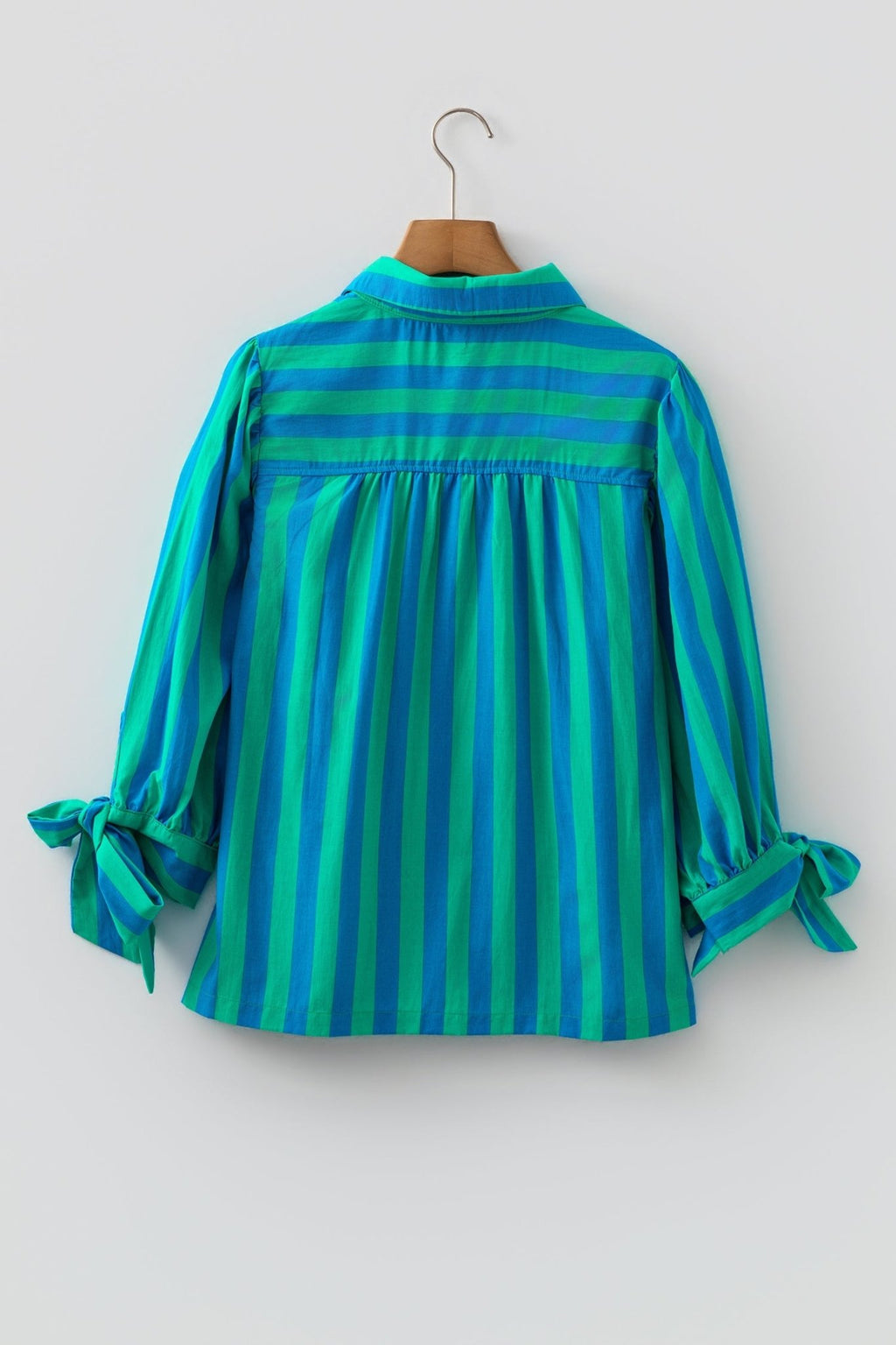 Stripe Tie Puff Sleeve Button Down Shirt - Rooted & Reckless Co.