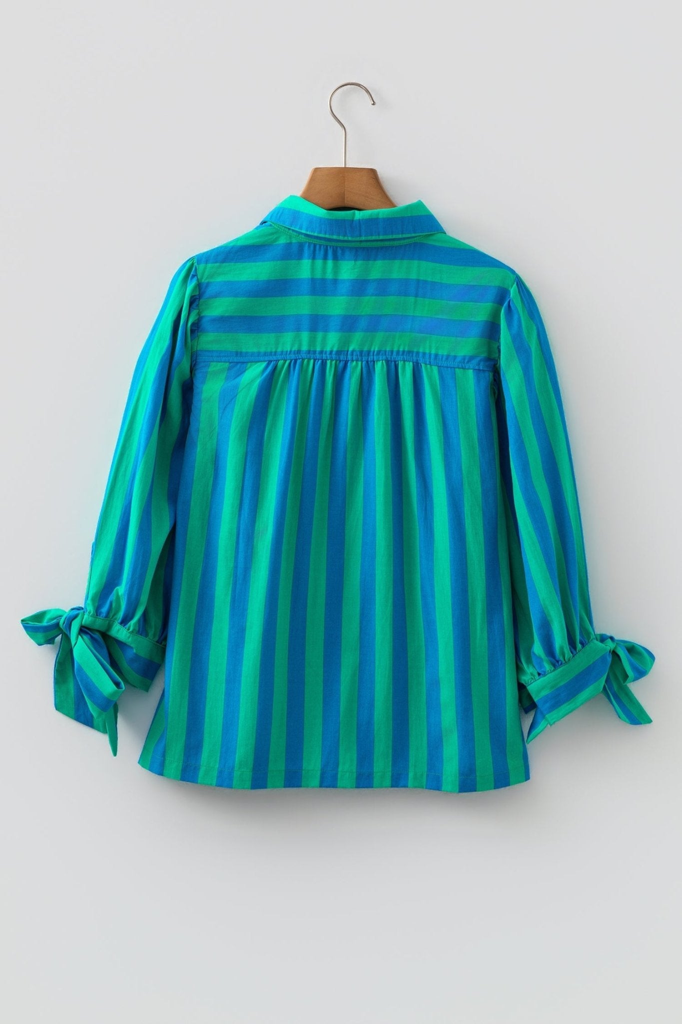 Stripe Tie Puff Sleeve Button Down Shirt - Rooted & Reckless Co.