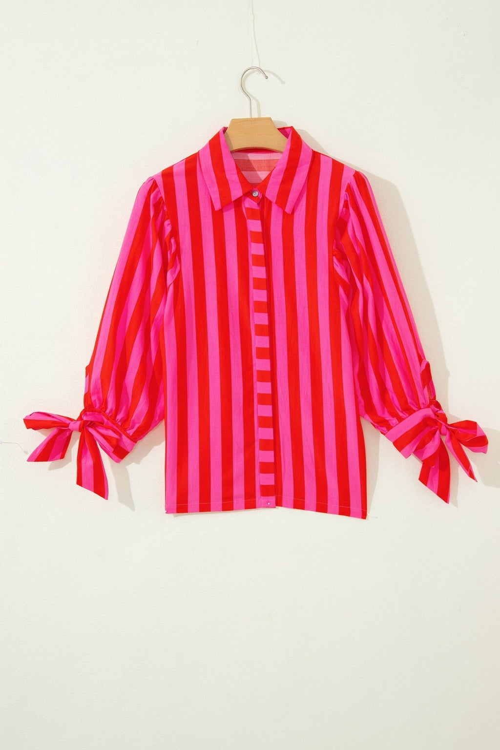 Stripe Tie Puff Sleeve Button Down Shirt - Rooted & Reckless Co.