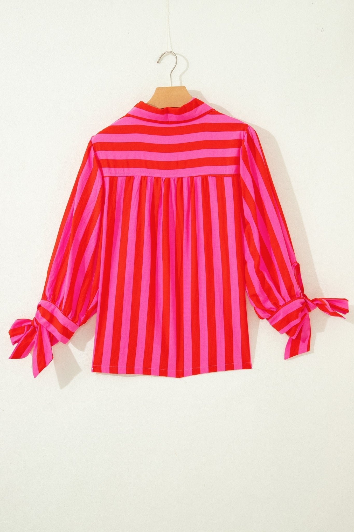 Stripe Tie Puff Sleeve Button Down Shirt - Rooted & Reckless Co.