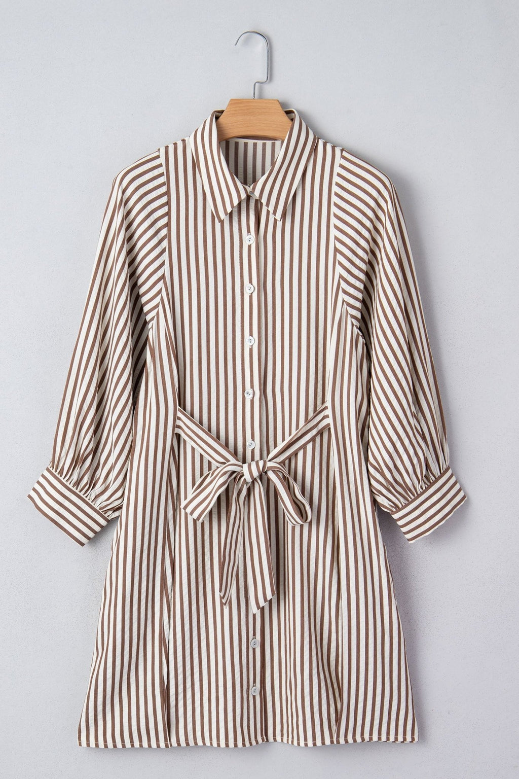 Stripe Tie Waist Puff Sleeve Mini Shirt Dress - Rooted & Reckless Co.