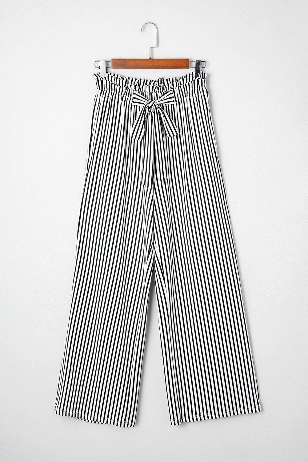 Stripe Tied High Waist Straight Leg Pants - Rooted & Reckless Co.