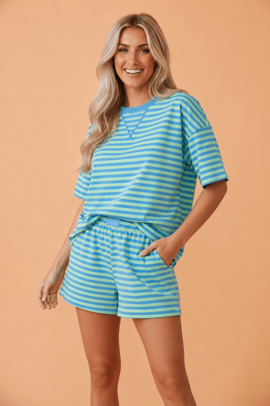 Stripe Top & Elastic Waist Shorts Set - Rooted & Reckless Co.