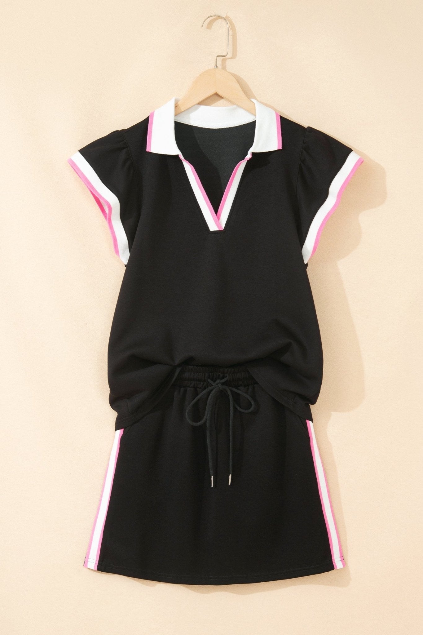 Stripe Trim Polo Tee & Drawstring Skirt Set - Rooted & Reckless Co.