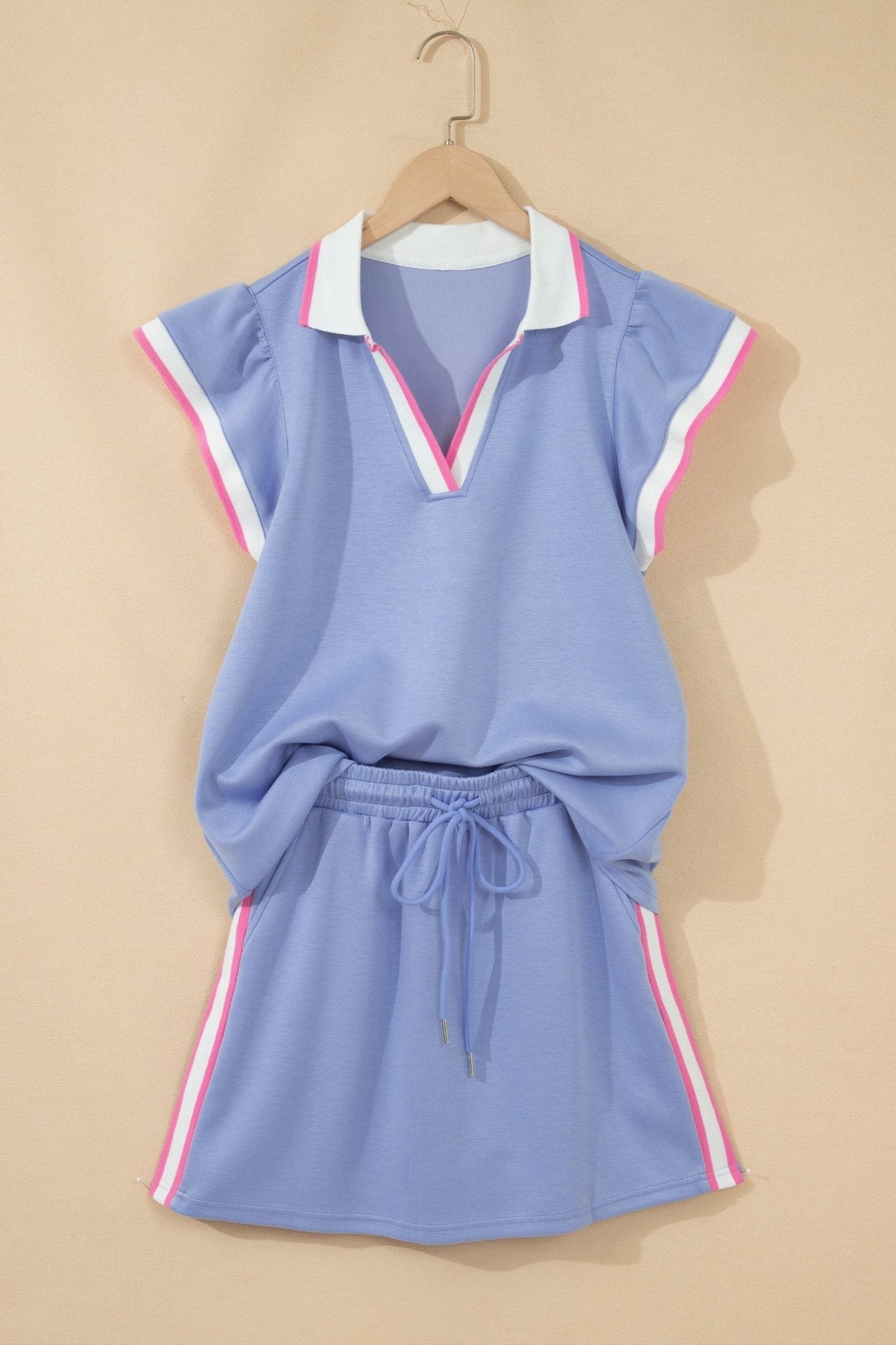 Stripe Trim Polo Tee & Drawstring Skirt Set - Rooted & Reckless Co.