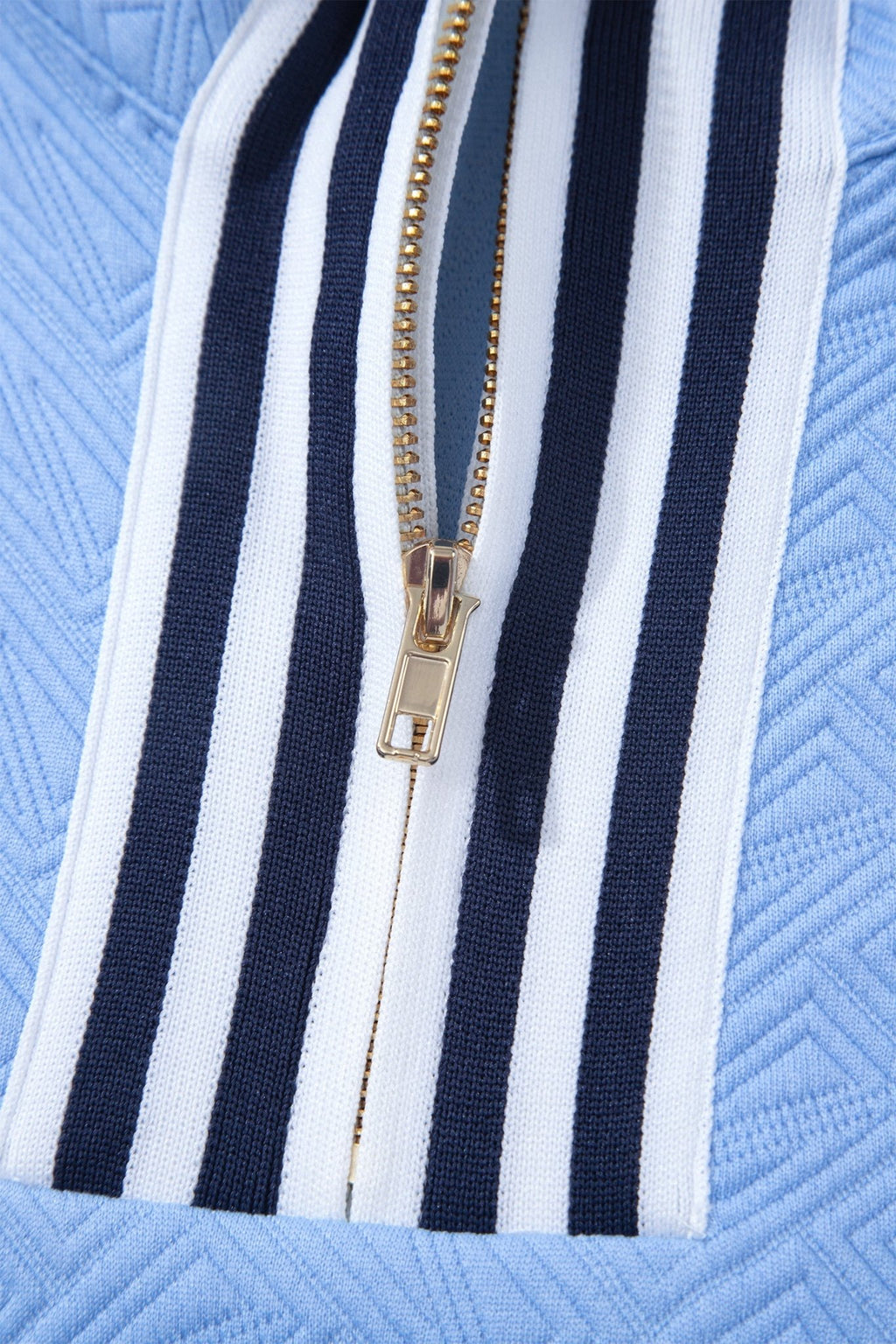 Stripe Trim Split Neck Puff Sleeve Textured Top - Rooted & Reckless Co.