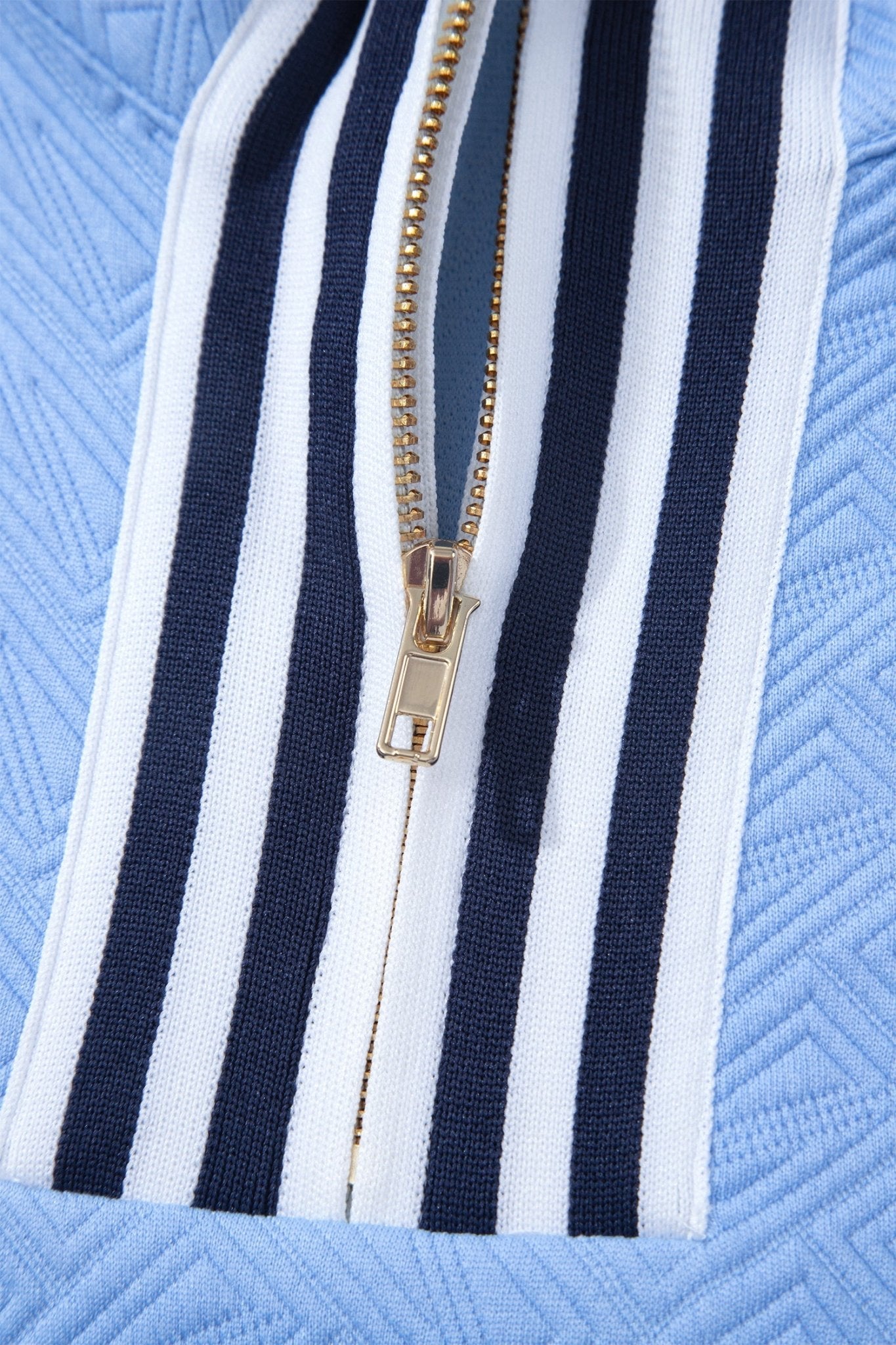 Stripe Trim Split Neck Puff Sleeve Textured Top - Rooted & Reckless Co.