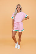 Stripe Trim T-Shirt & Drawstring Shorts Set - Rooted & Reckless Co.