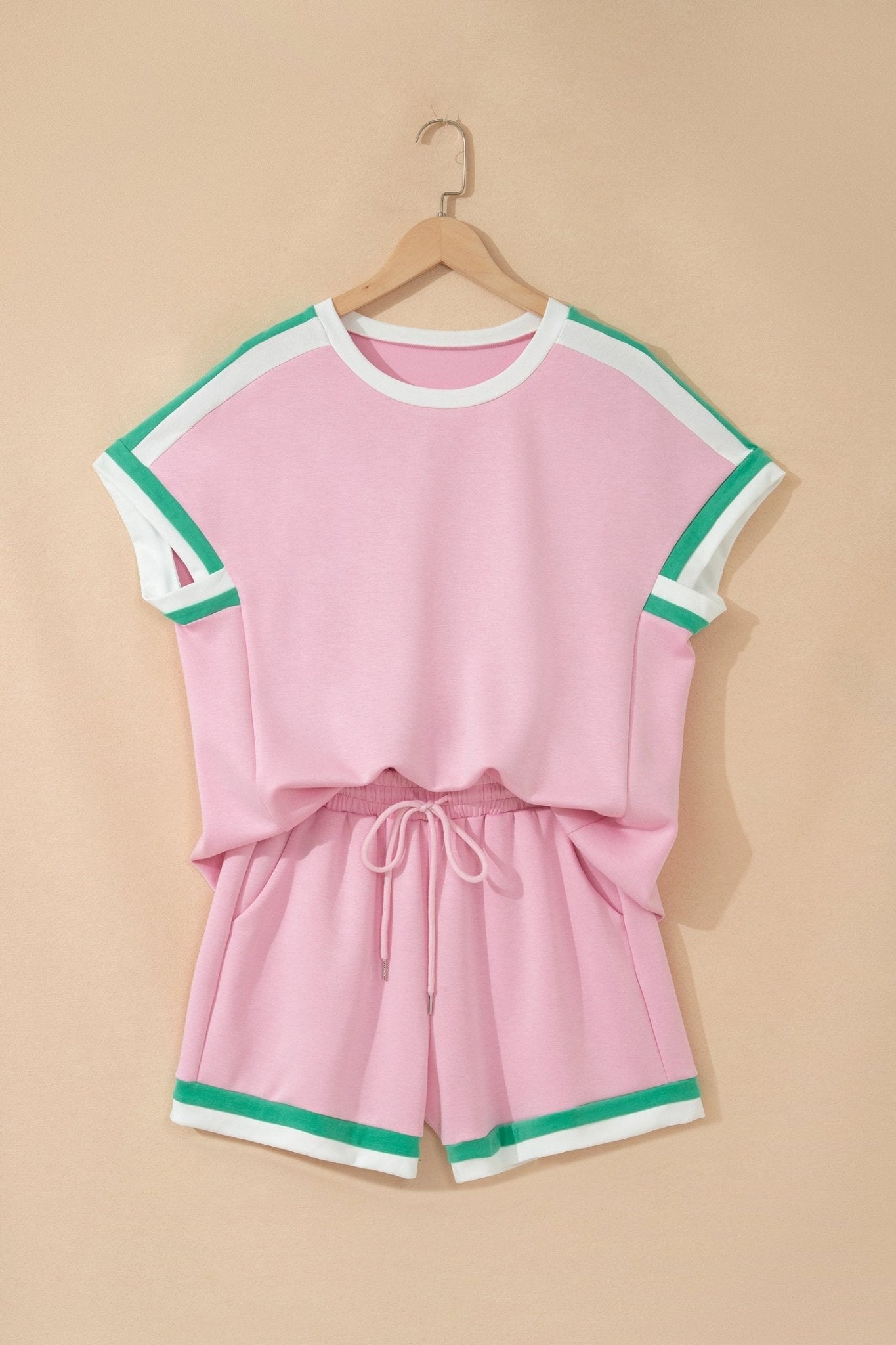 Stripe Trim T-Shirt & Drawstring Shorts Set - Rooted & Reckless Co.