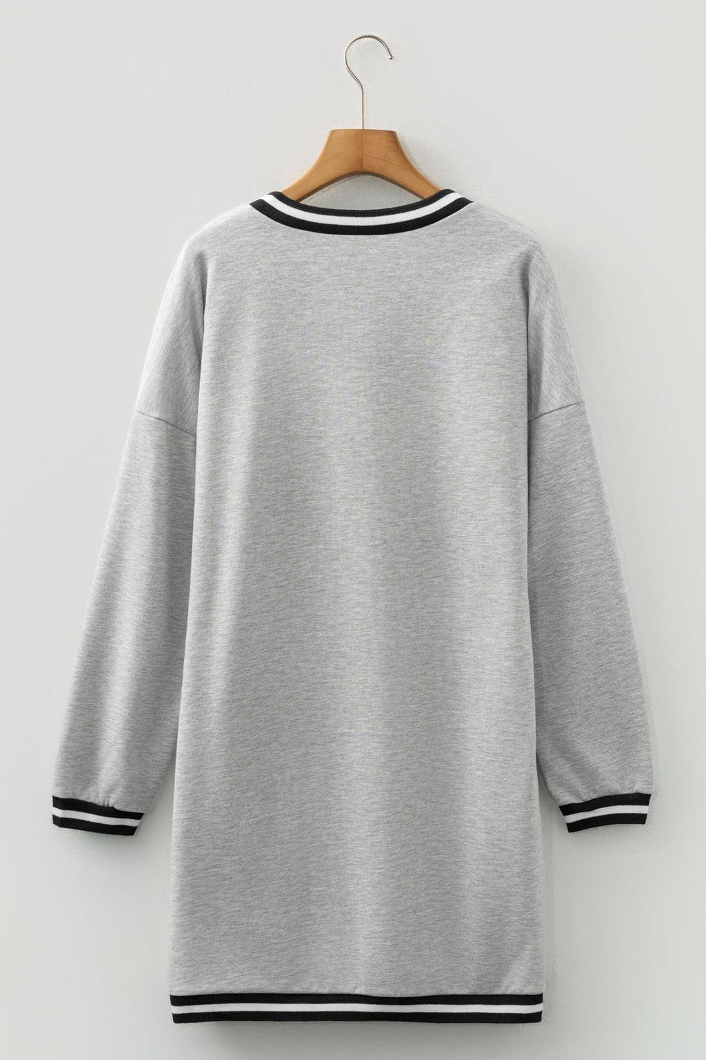 Stripe Trim V-Neck Long Sleeve Preppy T-Shirt Dress - Rooted & Reckless Co.